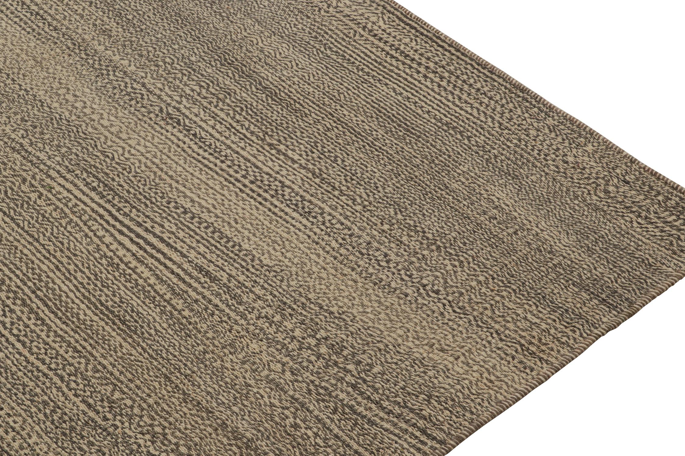 Hand-Knotted Rug & Kilim’s Contemporary Persian Kilim in Beige-Brown Stripes For Sale