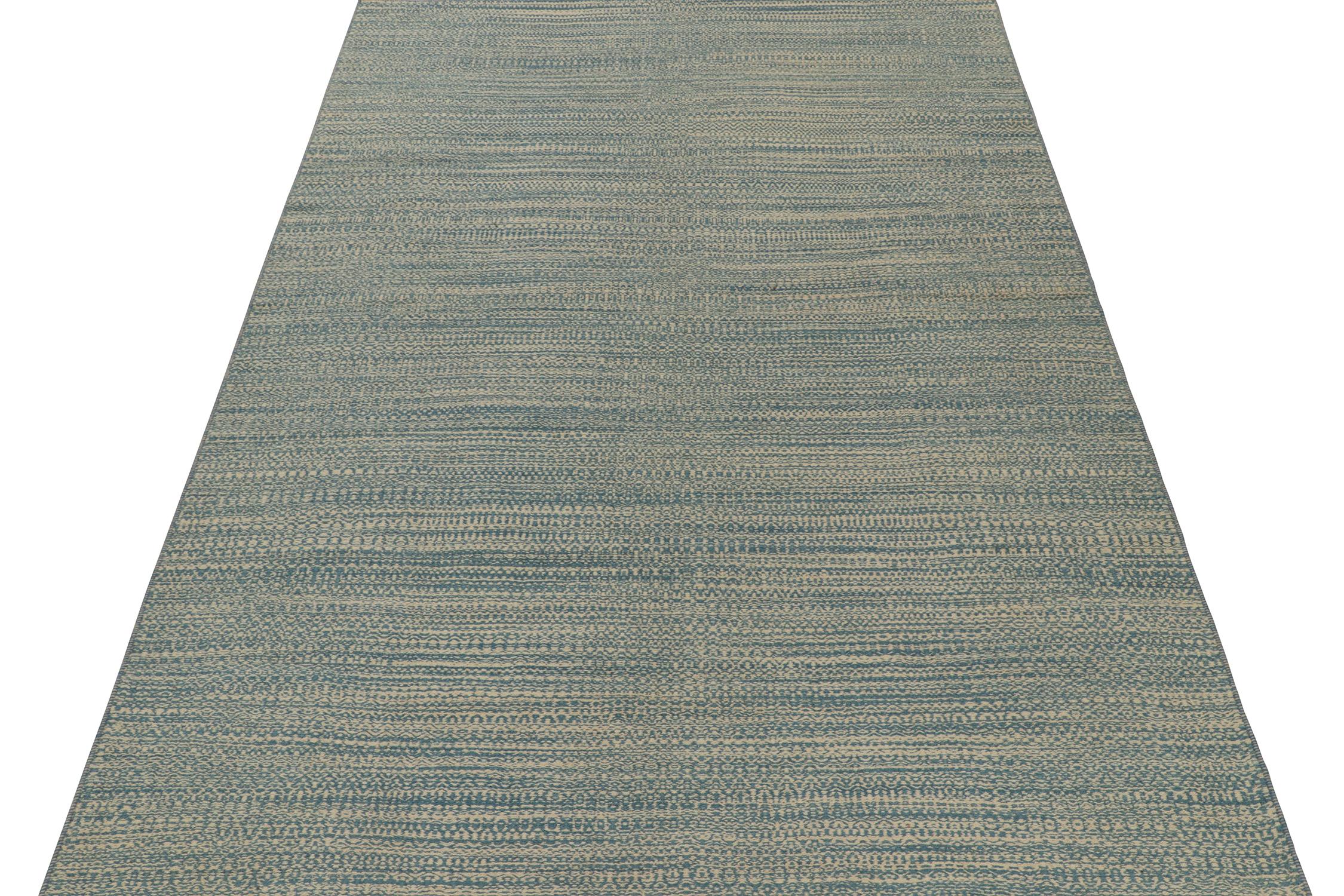 Modern Rug & Kilim’s Contemporary Persian Kilim in Blue and Beige Stripes For Sale