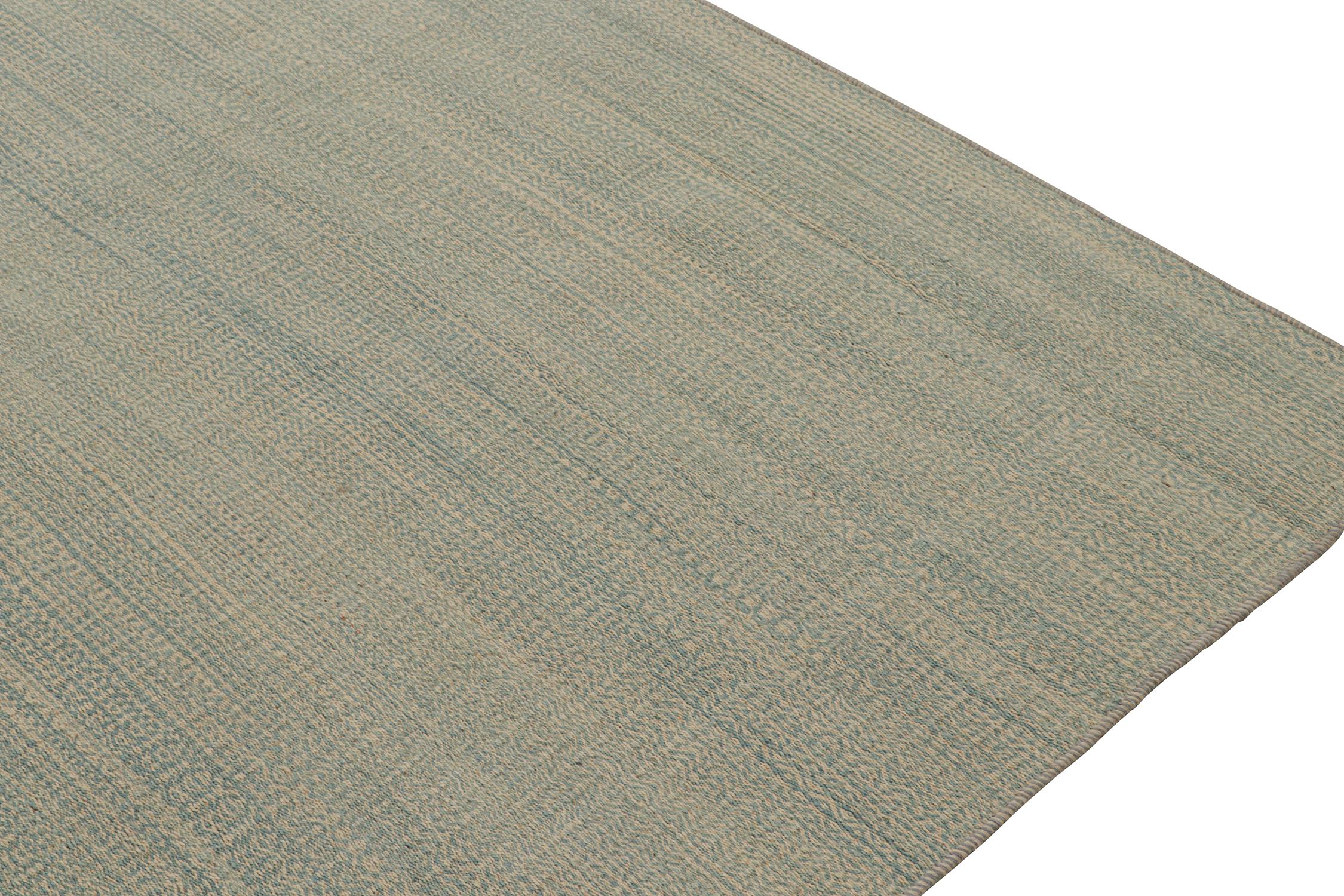 Hand-Knotted Rug & Kilim’s Contemporary Persian Kilim in Blue and Beige Stripes For Sale