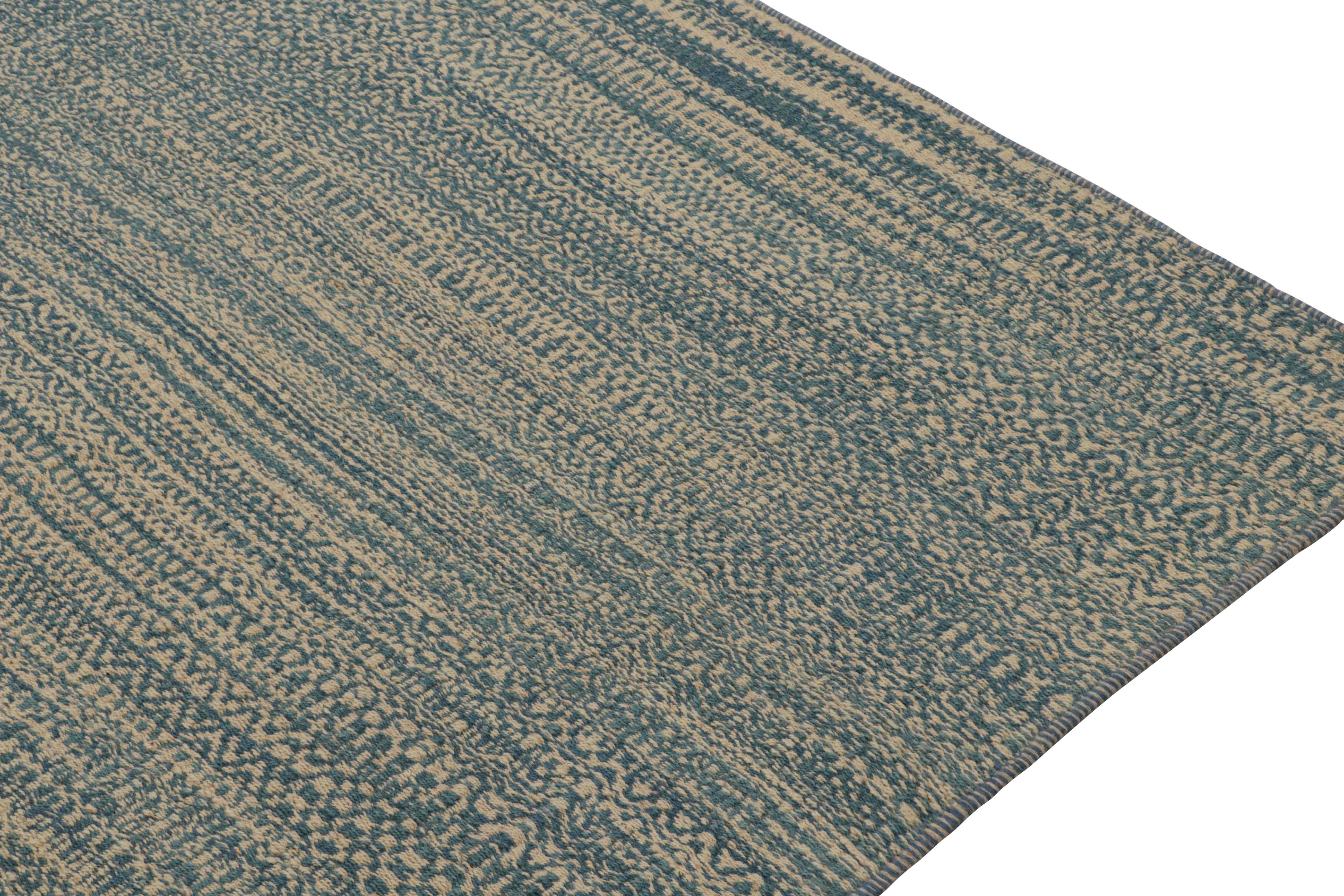 Hand-Knotted Rug & Kilim’s Contemporary Persian Kilim in Blue and Beige Stripes For Sale