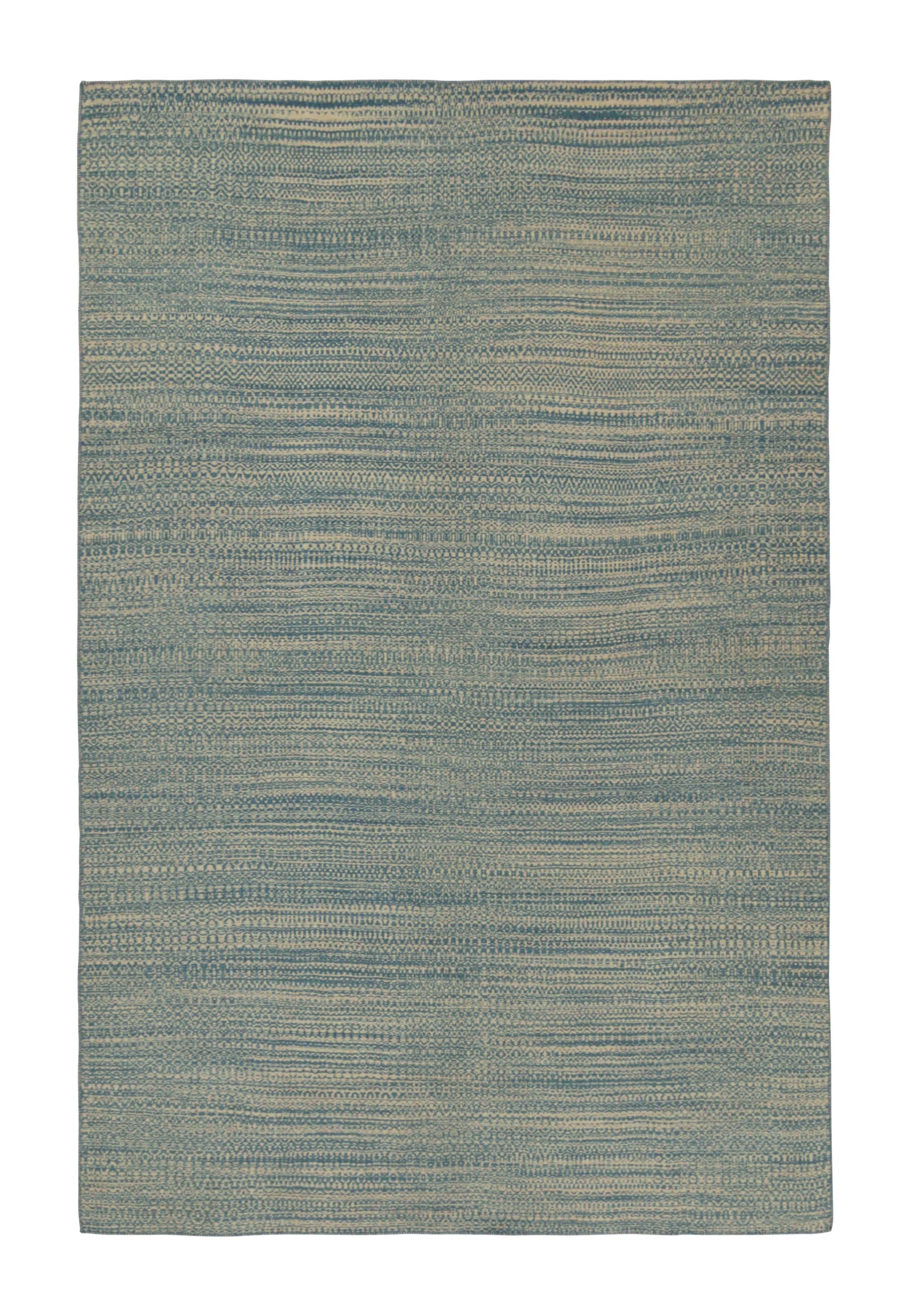 Rug & Kilim’s Contemporary Persian Kilim in Blue and Beige Stripes
