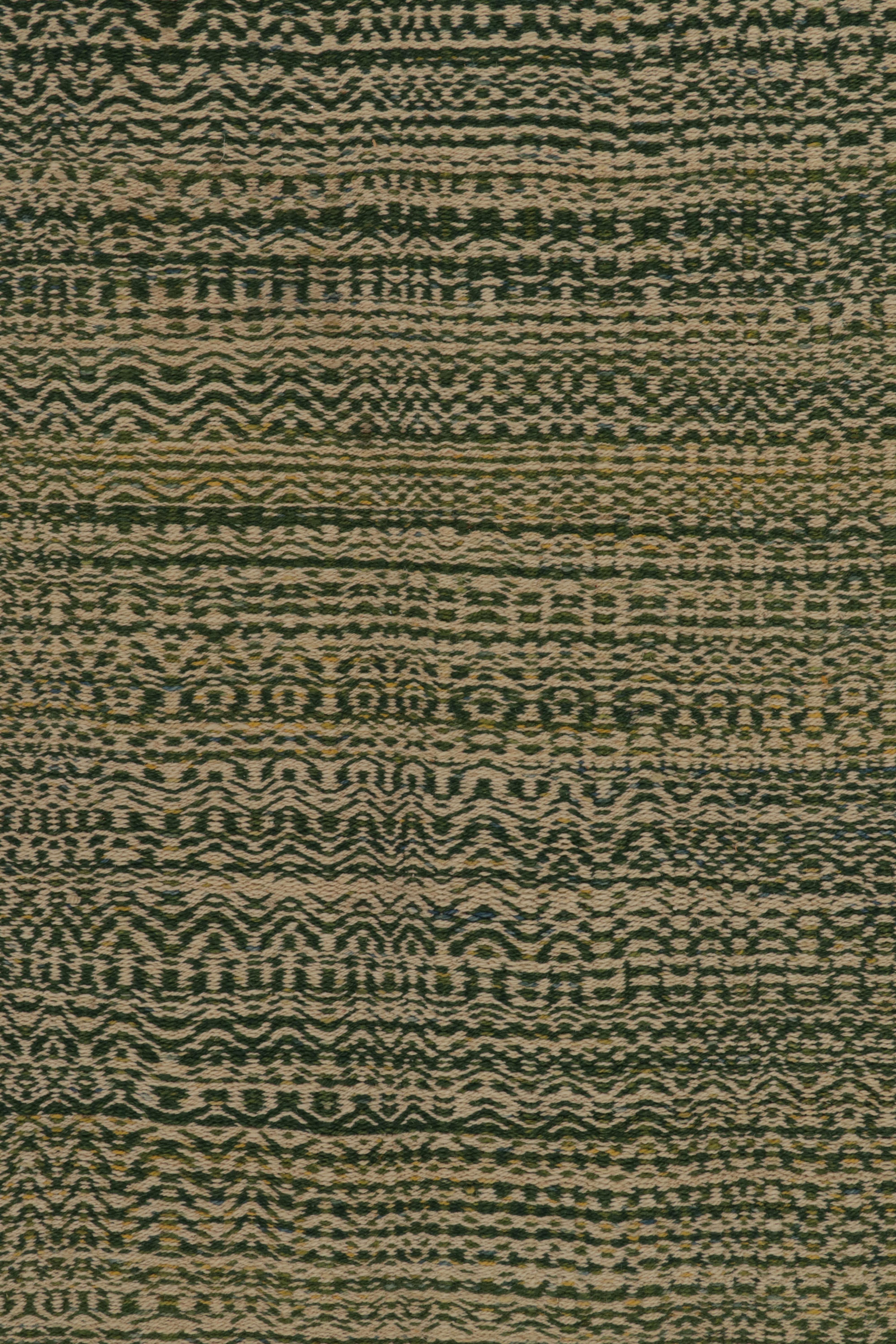 Wool Rug & Kilim’s Contemporary Persian Kilim in Green and Beige Stripes For Sale