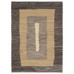 Rug & Kilim's Contemporary Persian Kilim in Grey & Beige-Brown Geometric Pattern (Kilim persan contemporain à motifs géométriques gris et beige-brun)