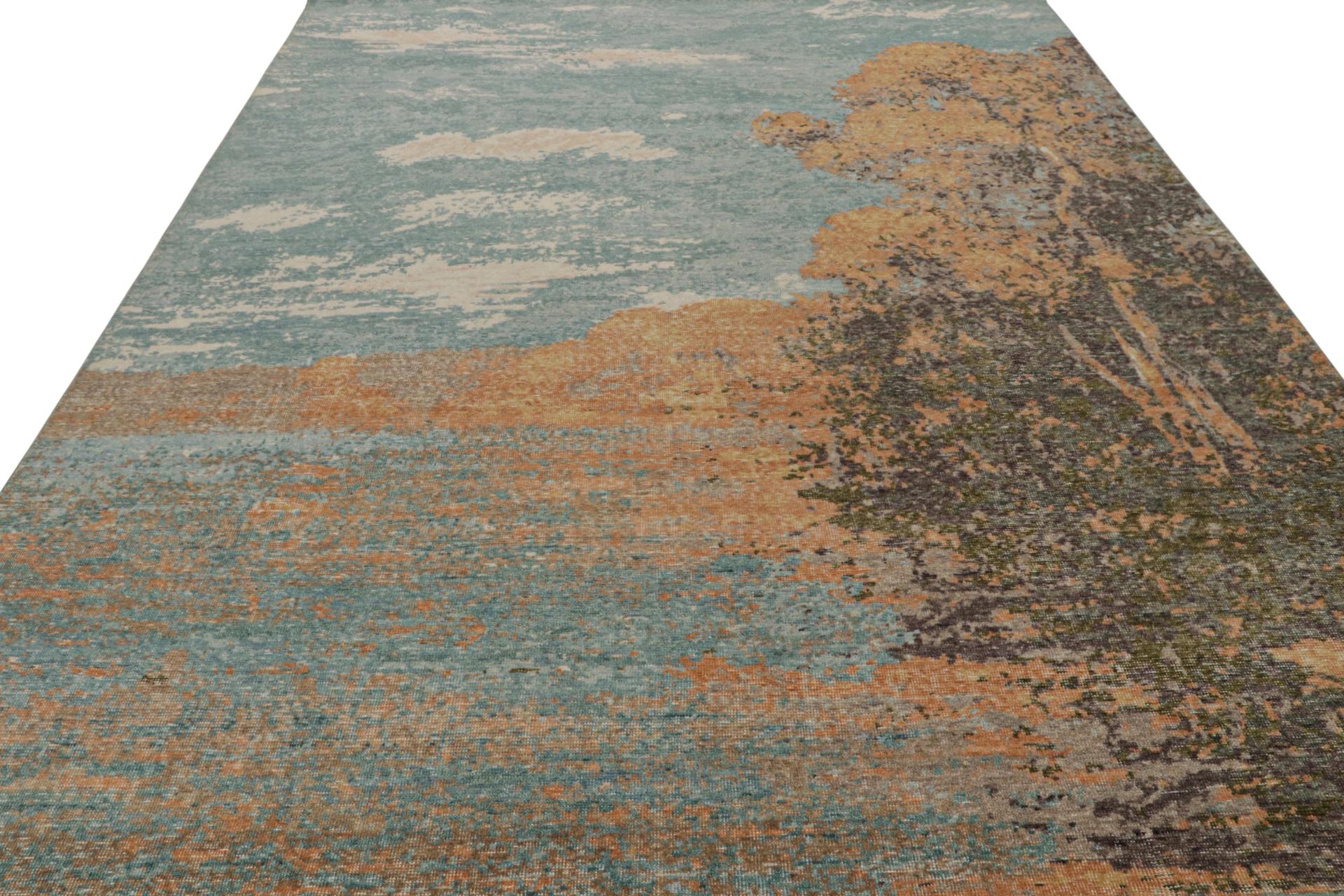 Moderno Rug & Kilim è un tappeto pittorico contemporaneo di colore blu cielo con raffigurazione di un paesaggio. in vendita
