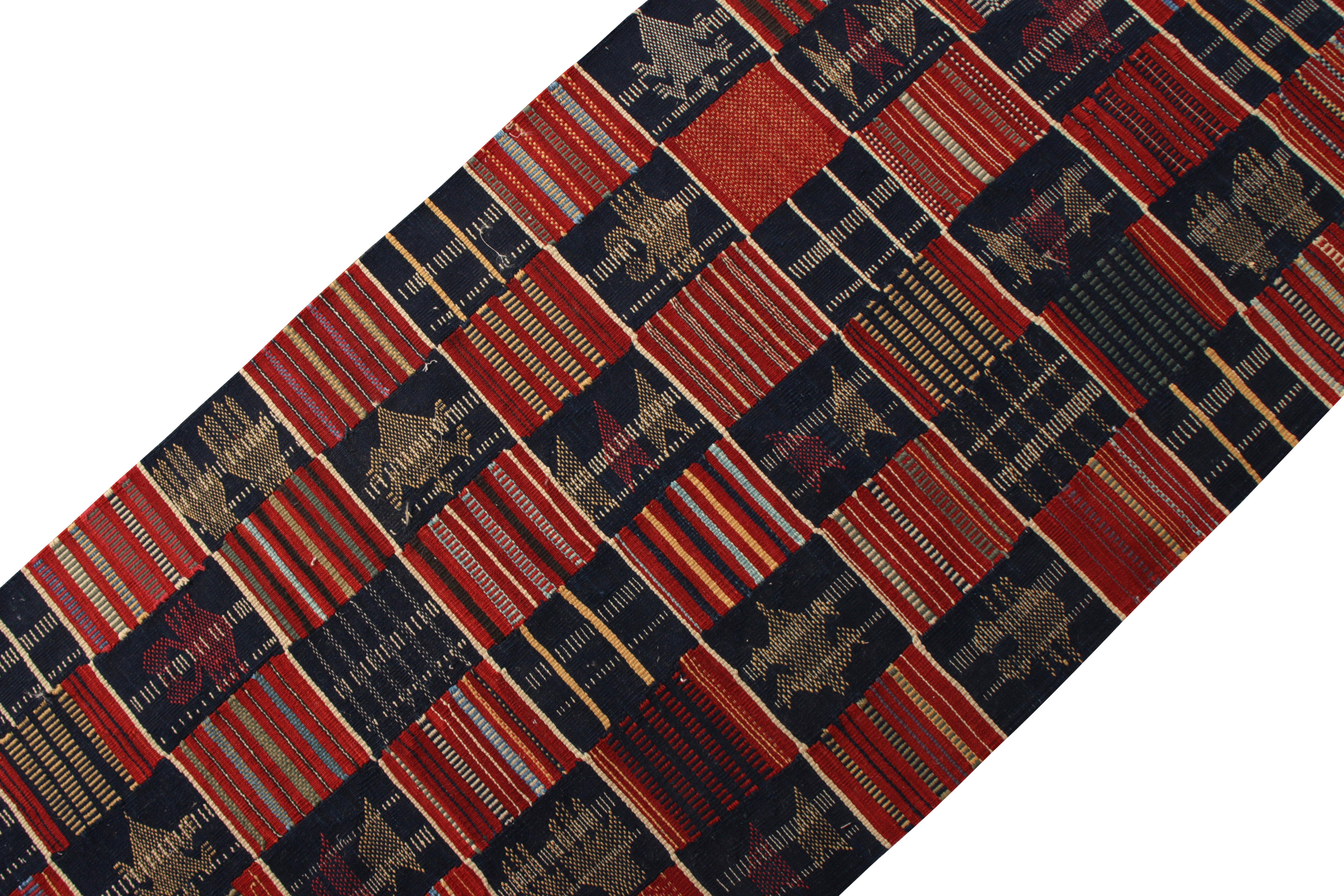 Modern Rug & Kilim's Contemporary Red and Blue Runner Rug For Sale