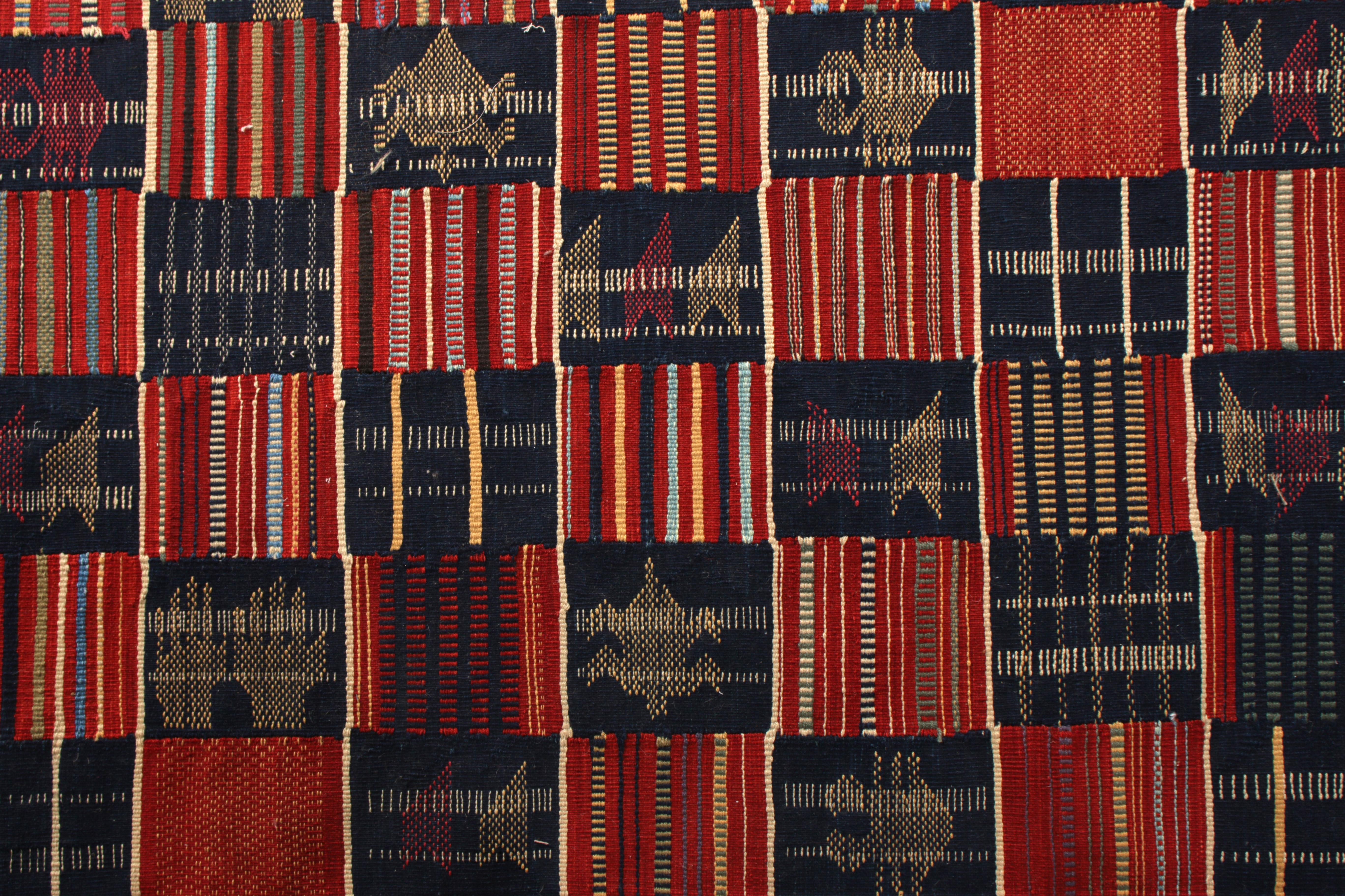 Chinese Rug & Kilim's Contemporary Red and Blue Runner Rug For Sale