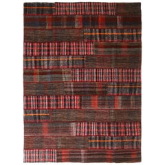 Tapis Kilim contemporain en laine rouge et multicolore & tapis Kilim