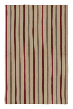 Rug & Kilim's Contemporary Rez Kilim with Beige & Red Striped Design