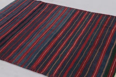 Rug & Kilim's Contemporary Rez Kilim with Navy and Red Striped Design