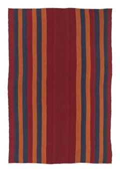 Rug & Kilim's Contemporary Rez Kilim with Red, Blue & Orange Stripes