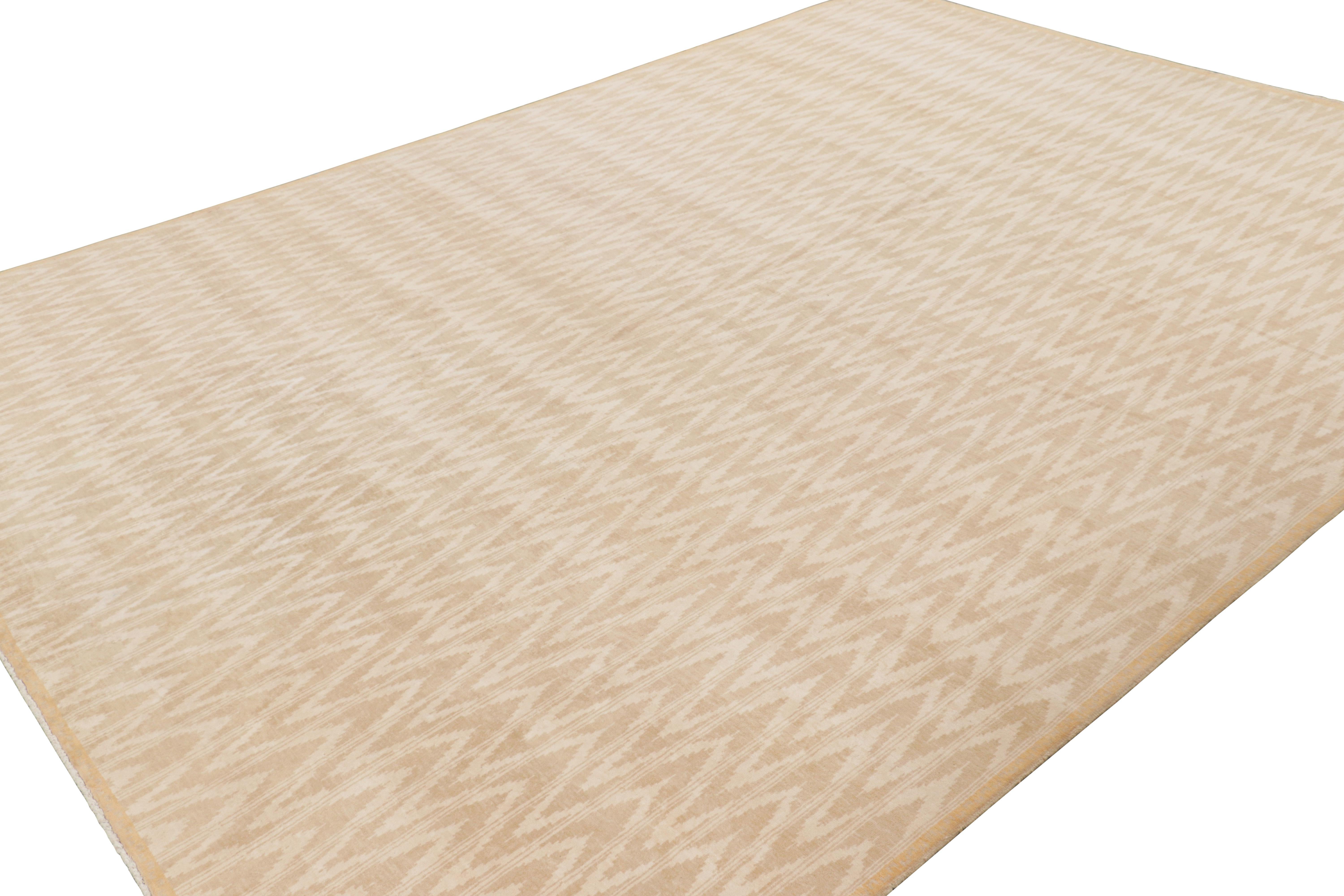 Hand-Knotted Rug & Kilim’s Contemporary Rug in Beige and Cream with Geometric Patterns For Sale