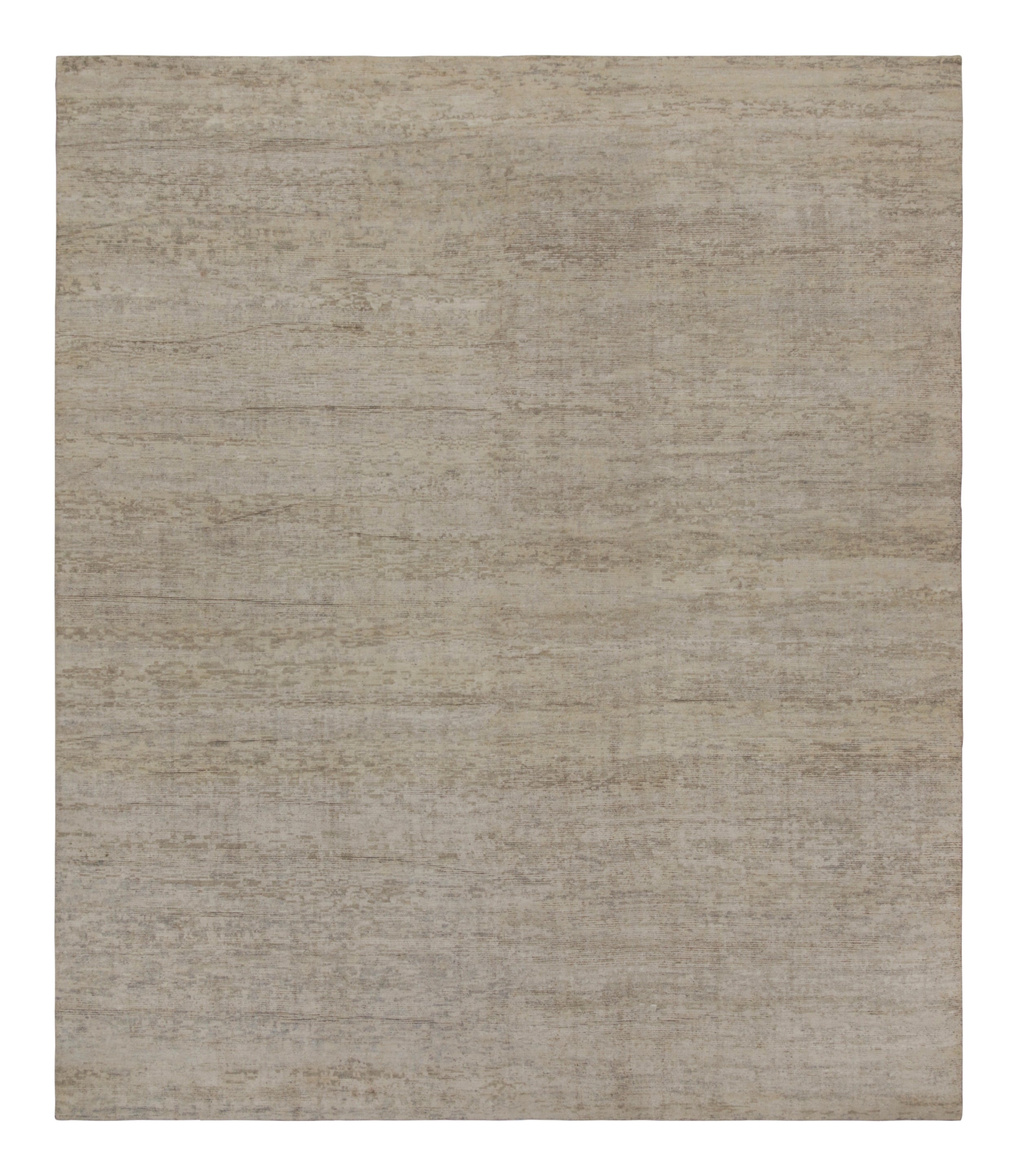 Tapis contemporain de Rug & Kilim à rayures beige et grises ton sur ton en vente