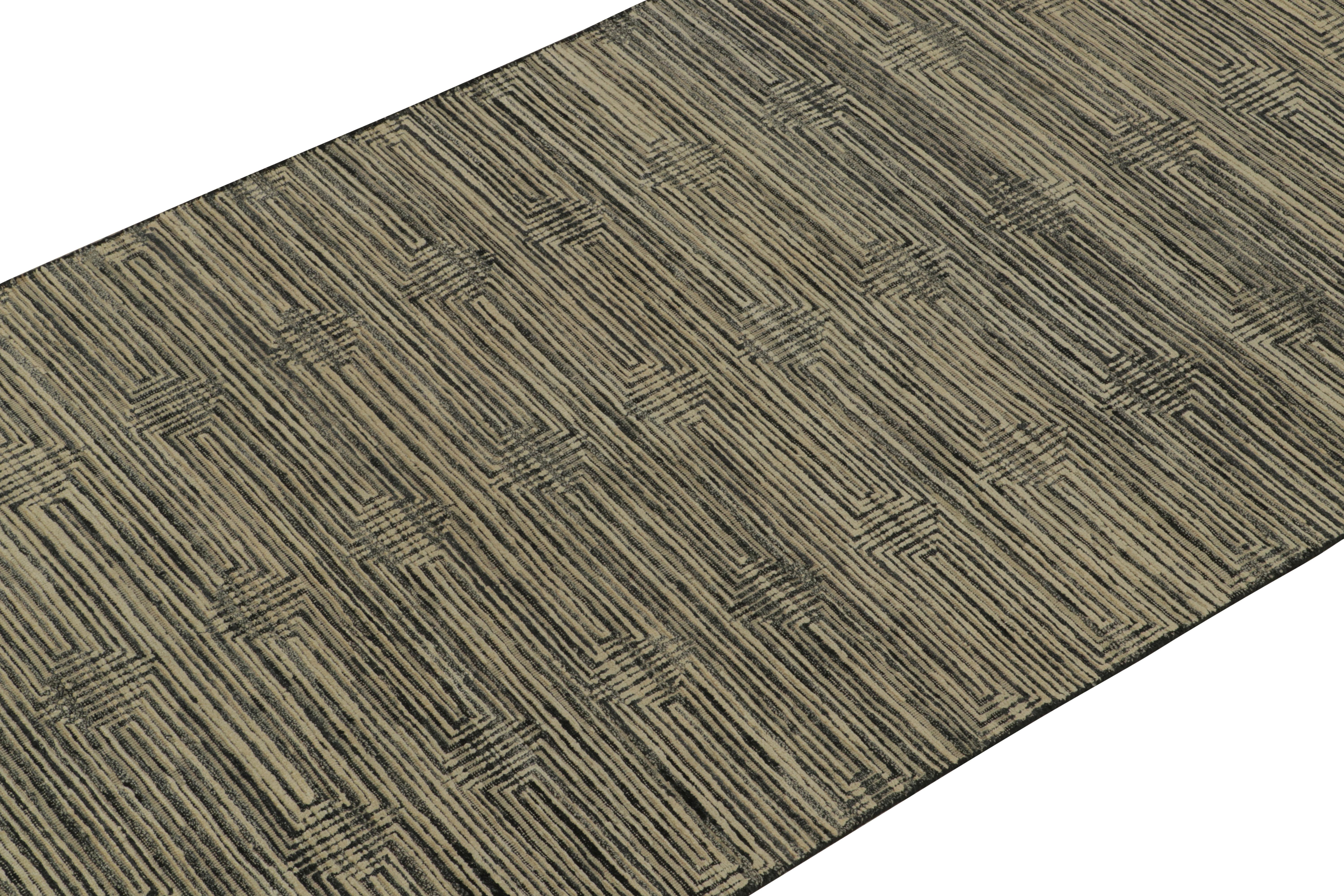 Indiano Rug & Kilim è un tappeto contemporaneo a strisce beige, blu e blu, con motivo geometrico. in vendita