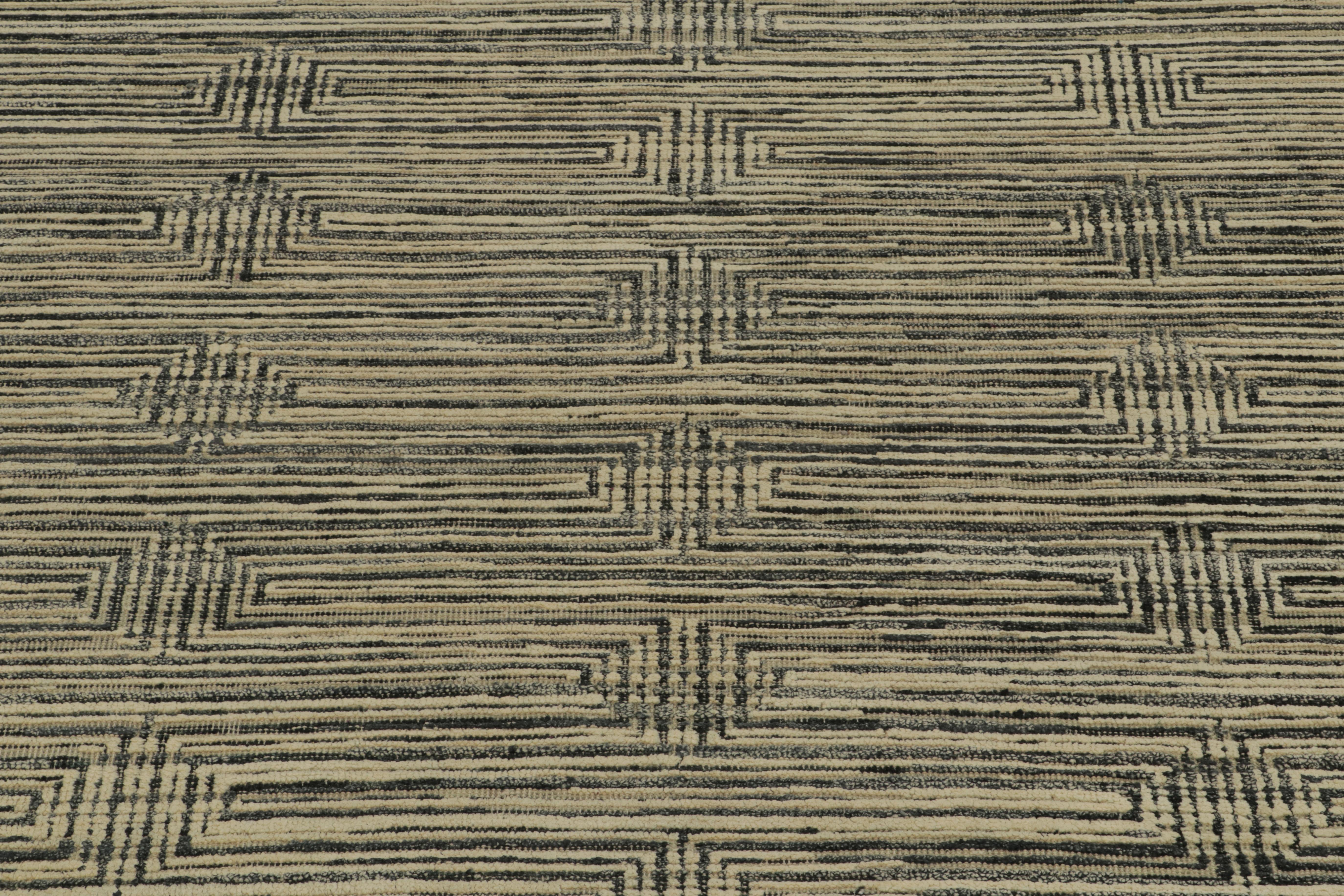Rug & Kilim’s Contemporary Rug in Beige, Blac and Blue Striae, Geometric Pattern In New Condition For Sale In Long Island City, NY