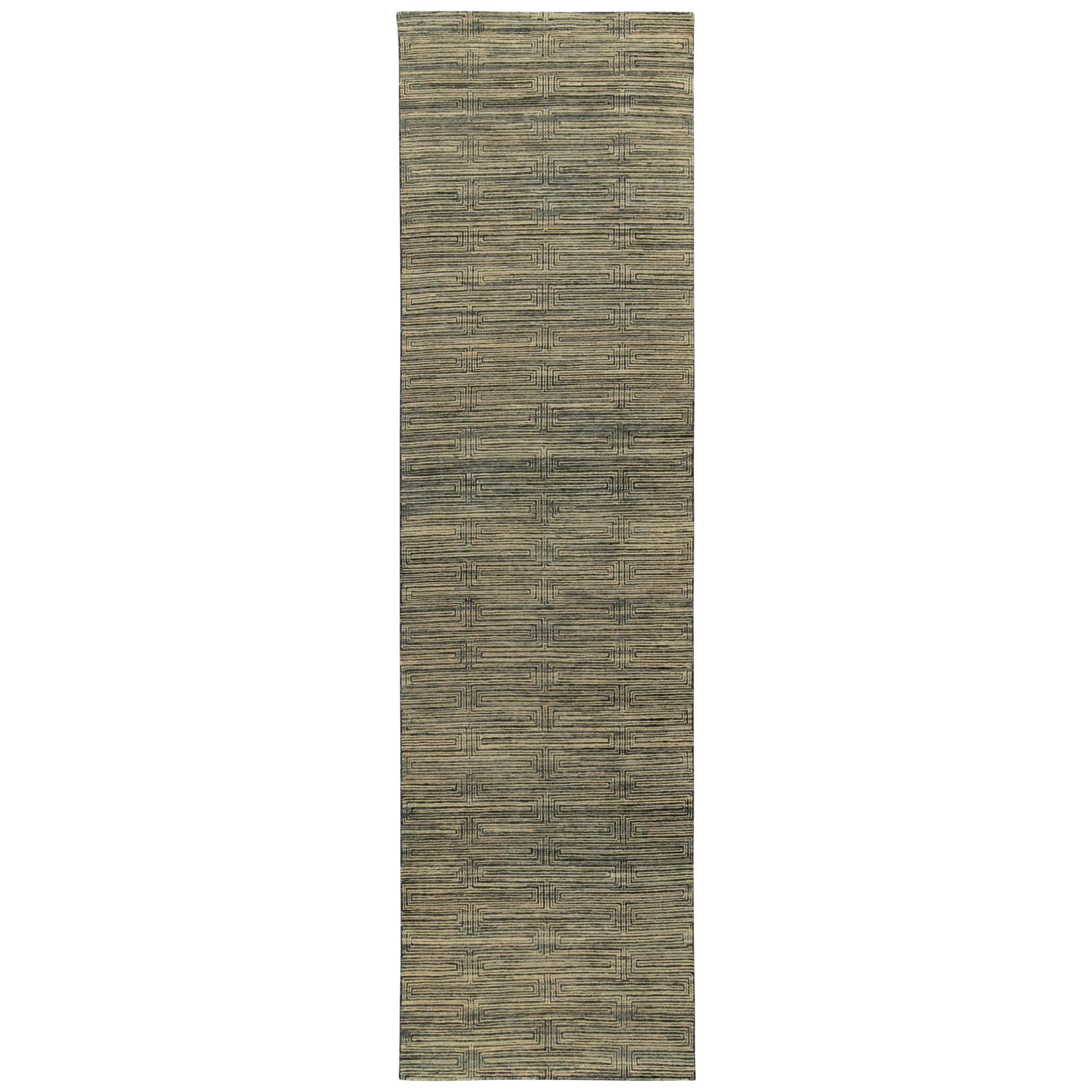 Rug & Kilim è un tappeto contemporaneo a strisce beige, blu e blu, con motivo geometrico.