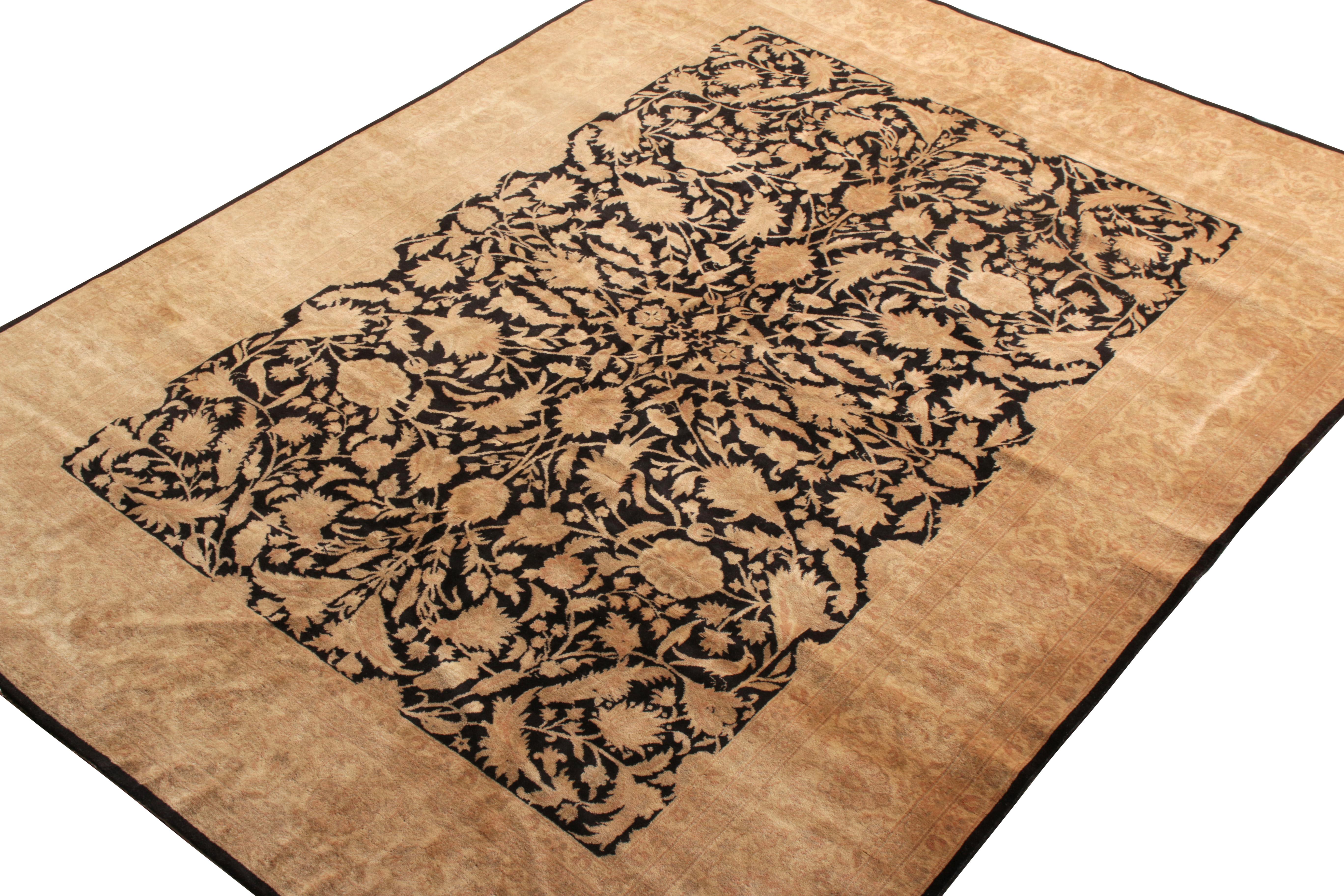 Modern Rug & Kilim’s Contemporary Rug in Beige-Brown and Black Floral Pattern For Sale