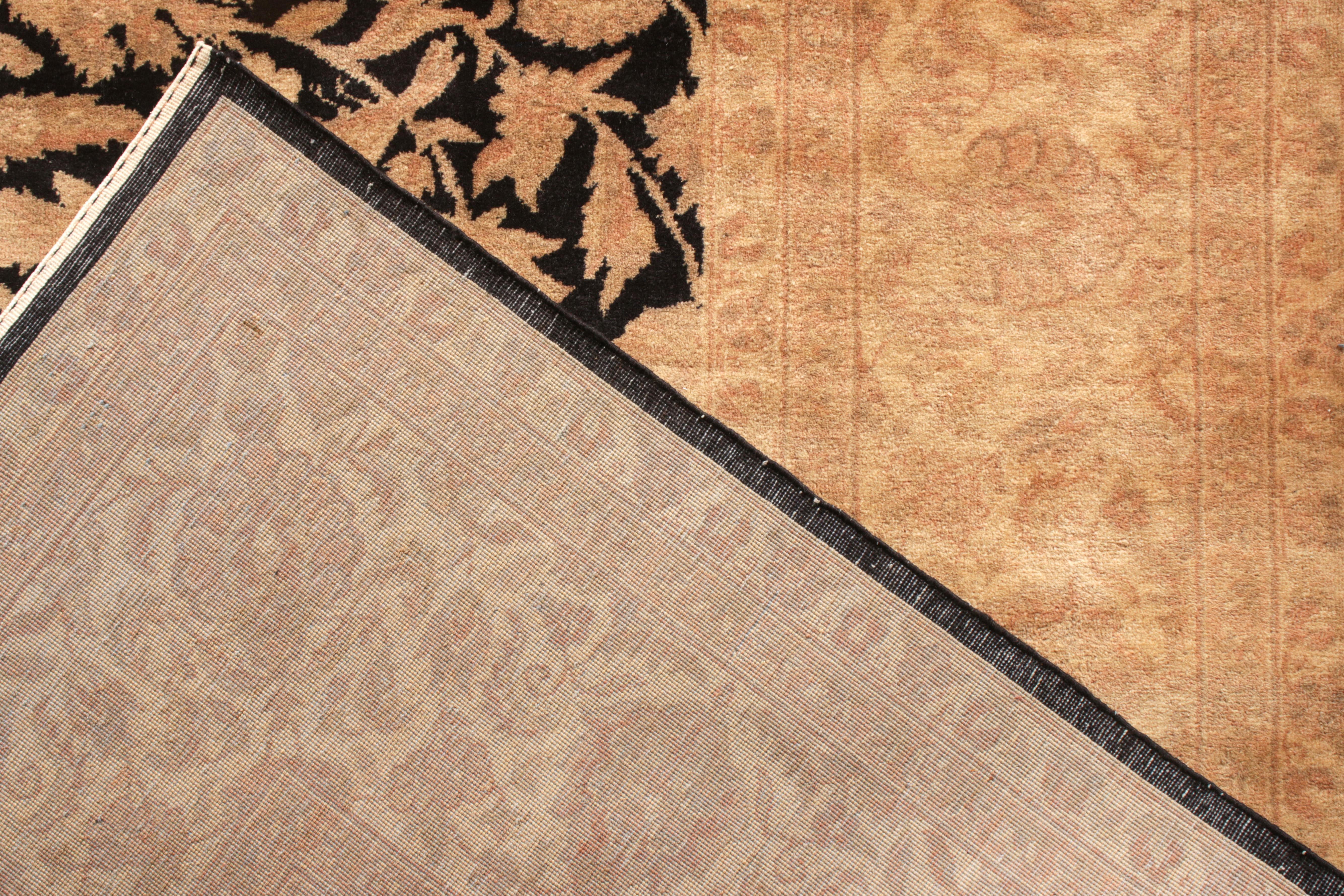 Hand-Knotted Rug & Kilim’s Contemporary Rug in Beige-Brown and Black Floral Pattern For Sale
