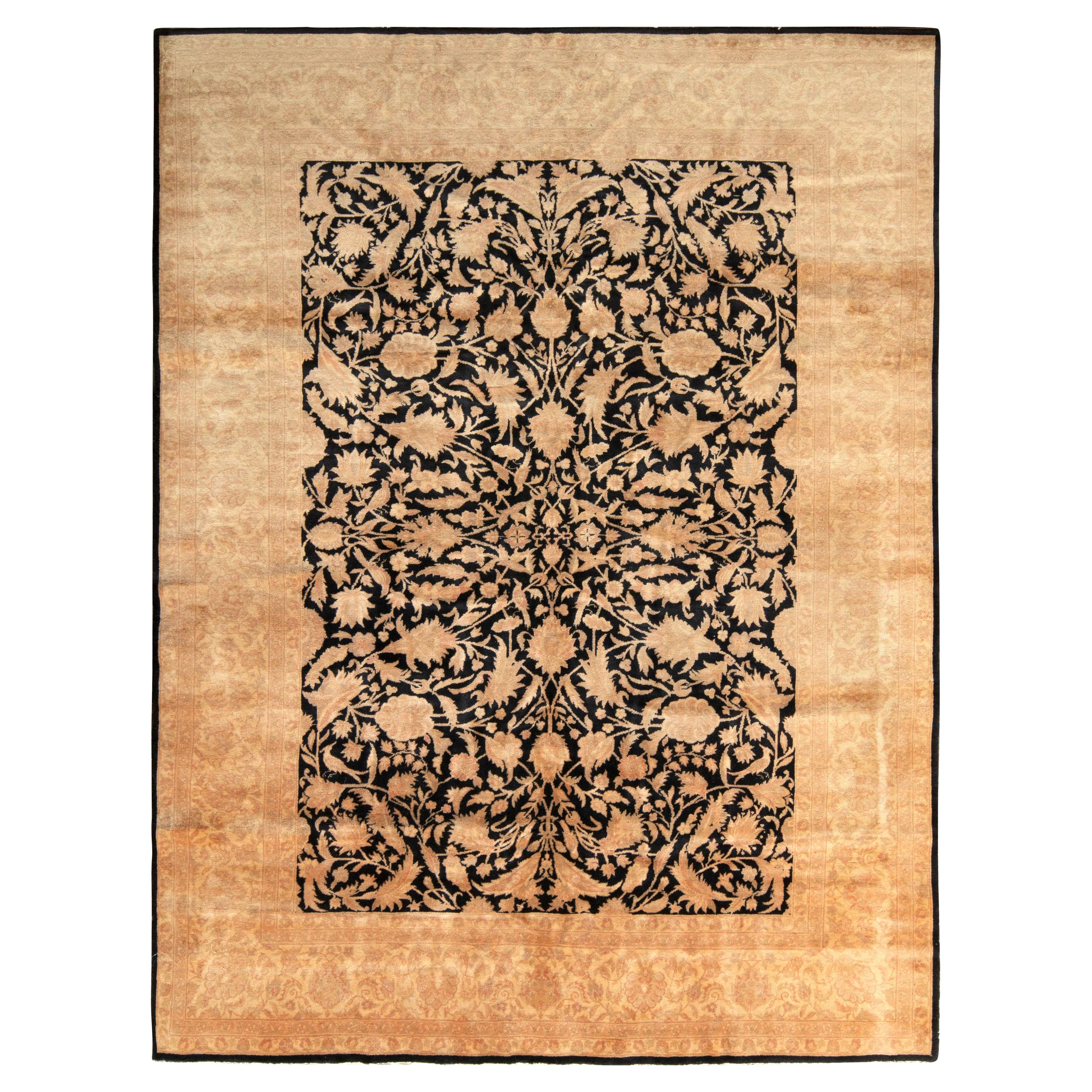 Rug & Kilim’s Contemporary Rug in Beige-Brown and Black Floral Pattern For Sale