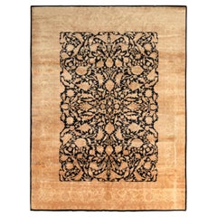 Rug & Kilim's Contemporary Rug in Beige-Brown and Black Floral Pattern (Tapis contemporain à motif floral beige-brun et noir)