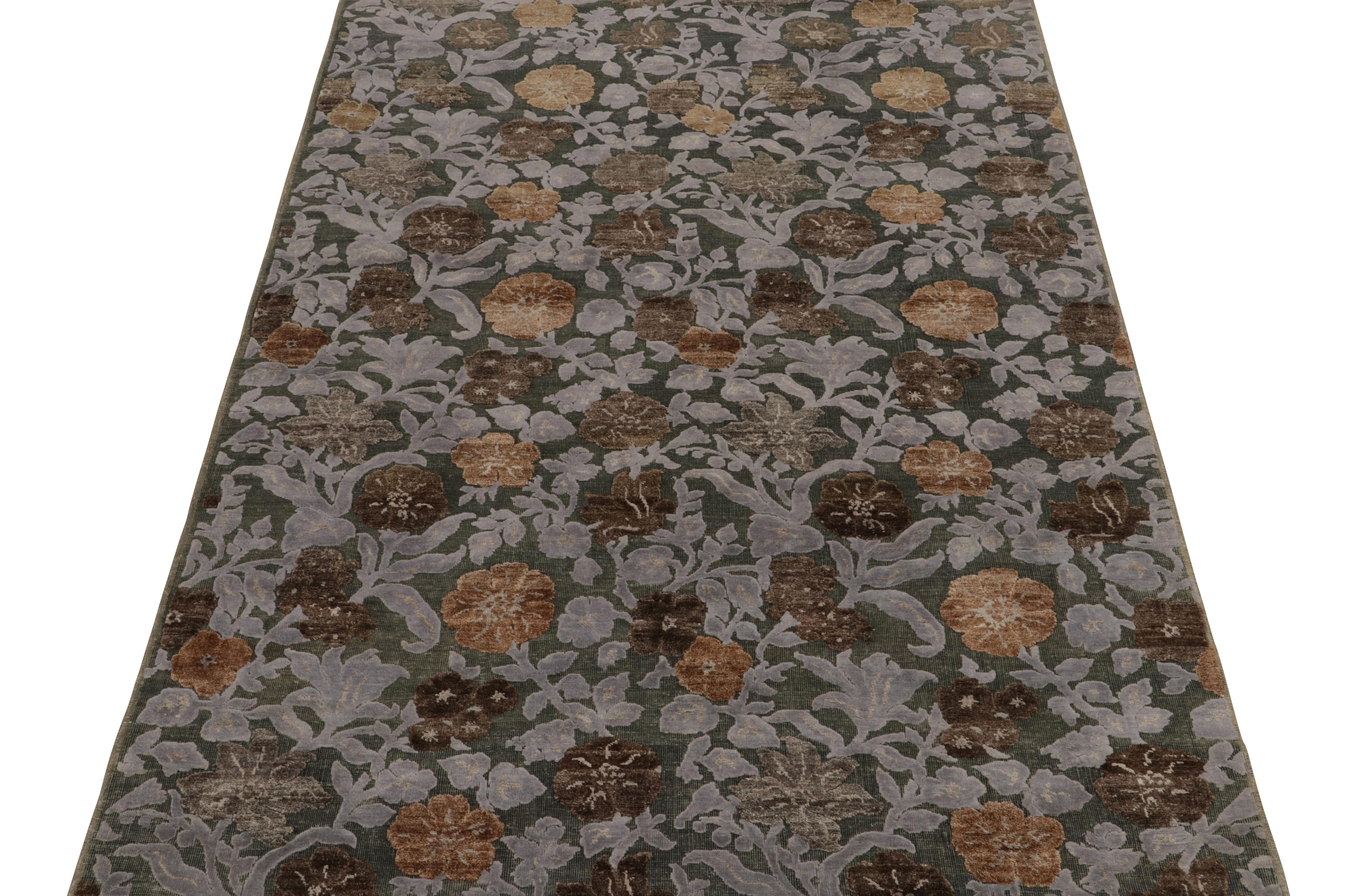 Modern Rug & Kilim’s Contemporary rug in Beige-Brown and Gray-Blue Floral Patterns For Sale