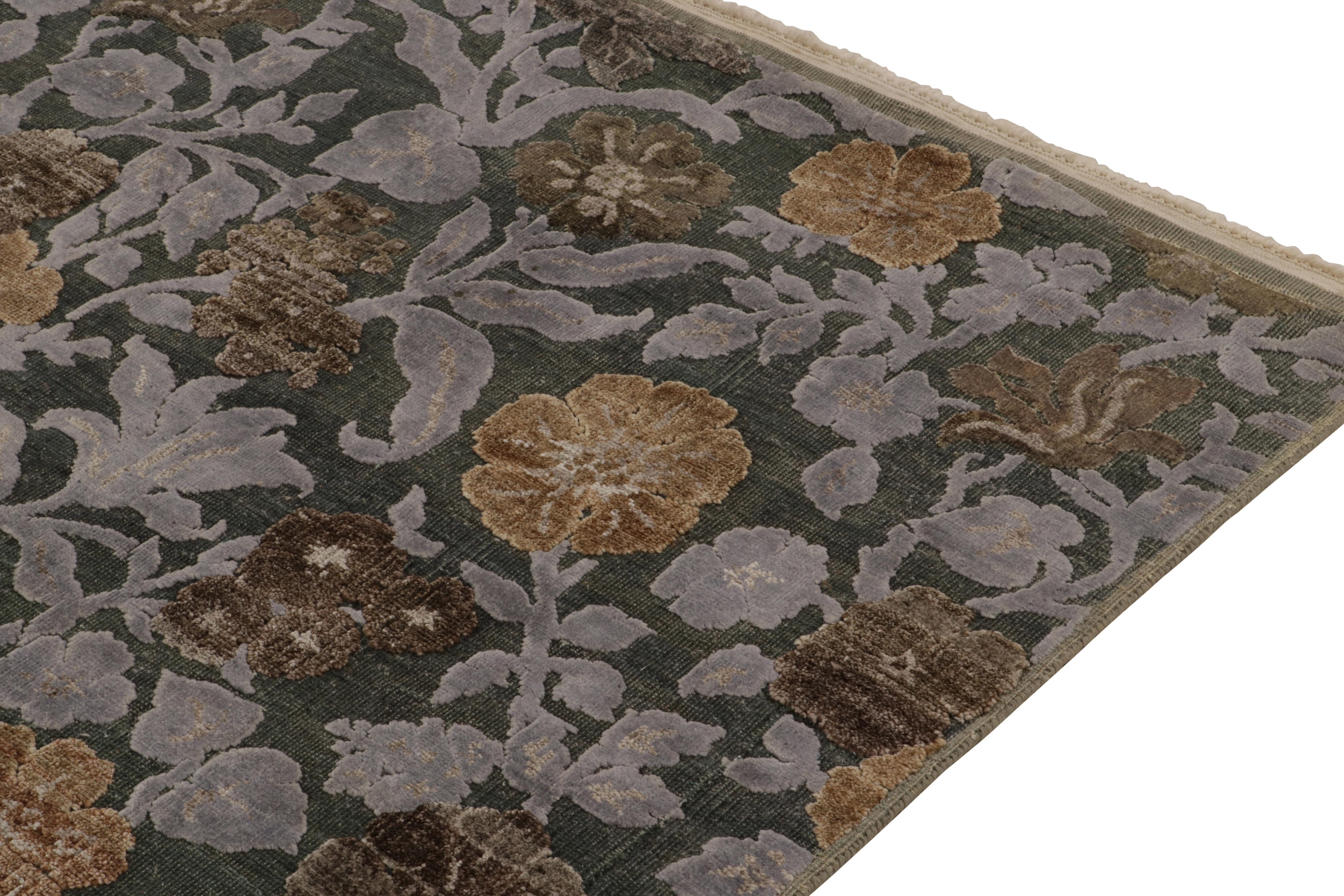 Indian Rug & Kilim’s Contemporary rug in Beige-Brown and Gray-Blue Floral Patterns For Sale