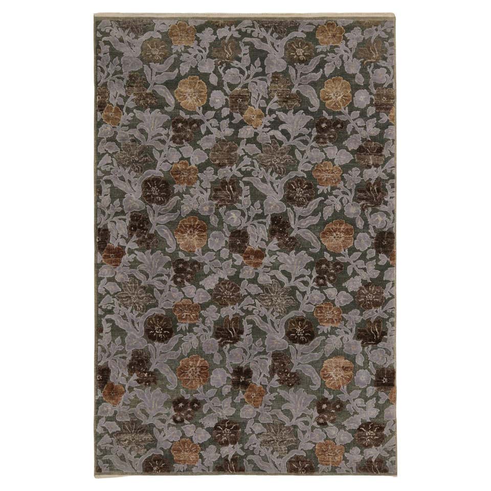 Rug and Kilim’s Contemporary Rug in Blue, with Brown and Gold Floral ...