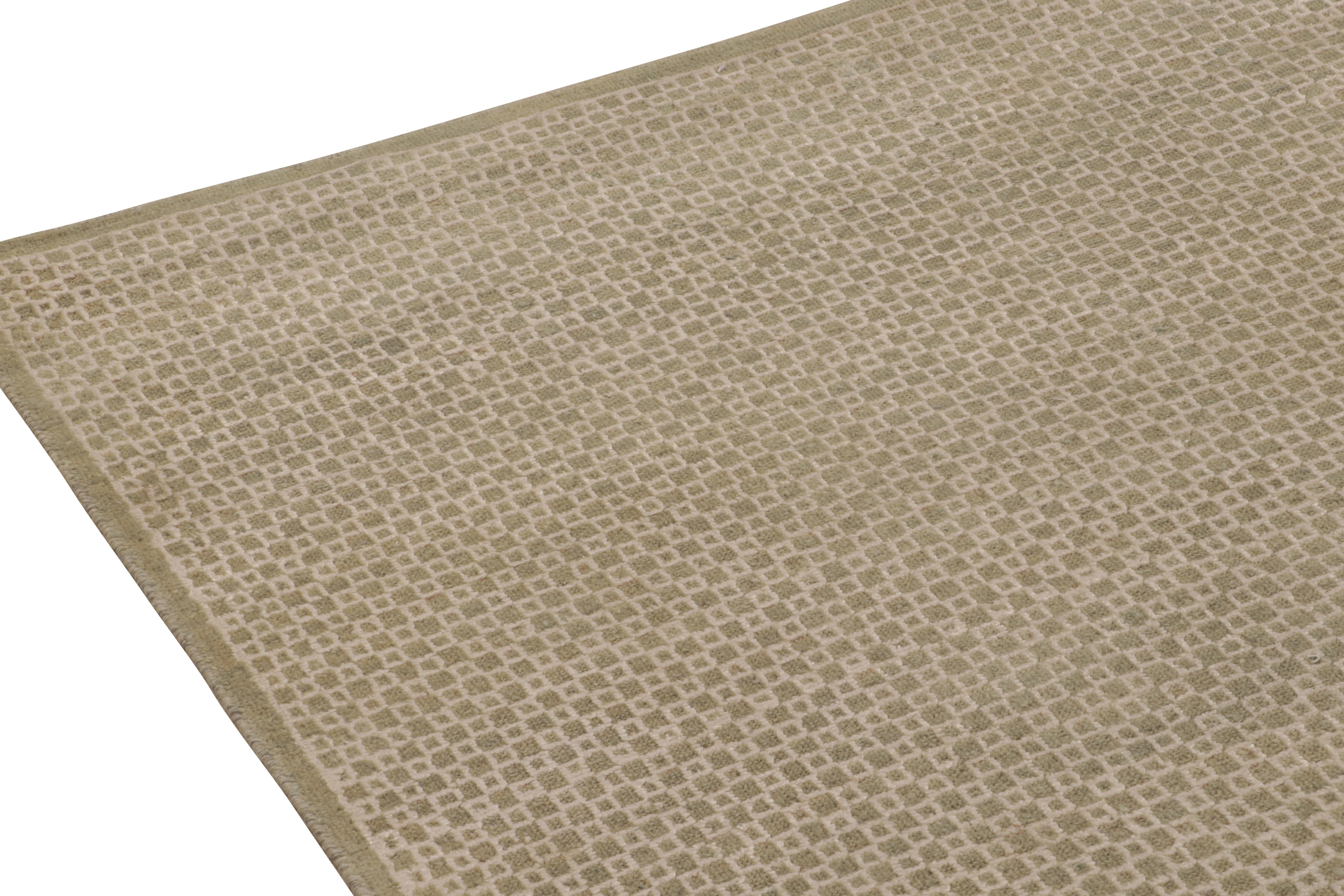Hand-Knotted Rug & Kilim’s Contemporary Rug in Beige-Brown and Green Geometric Pattern For Sale