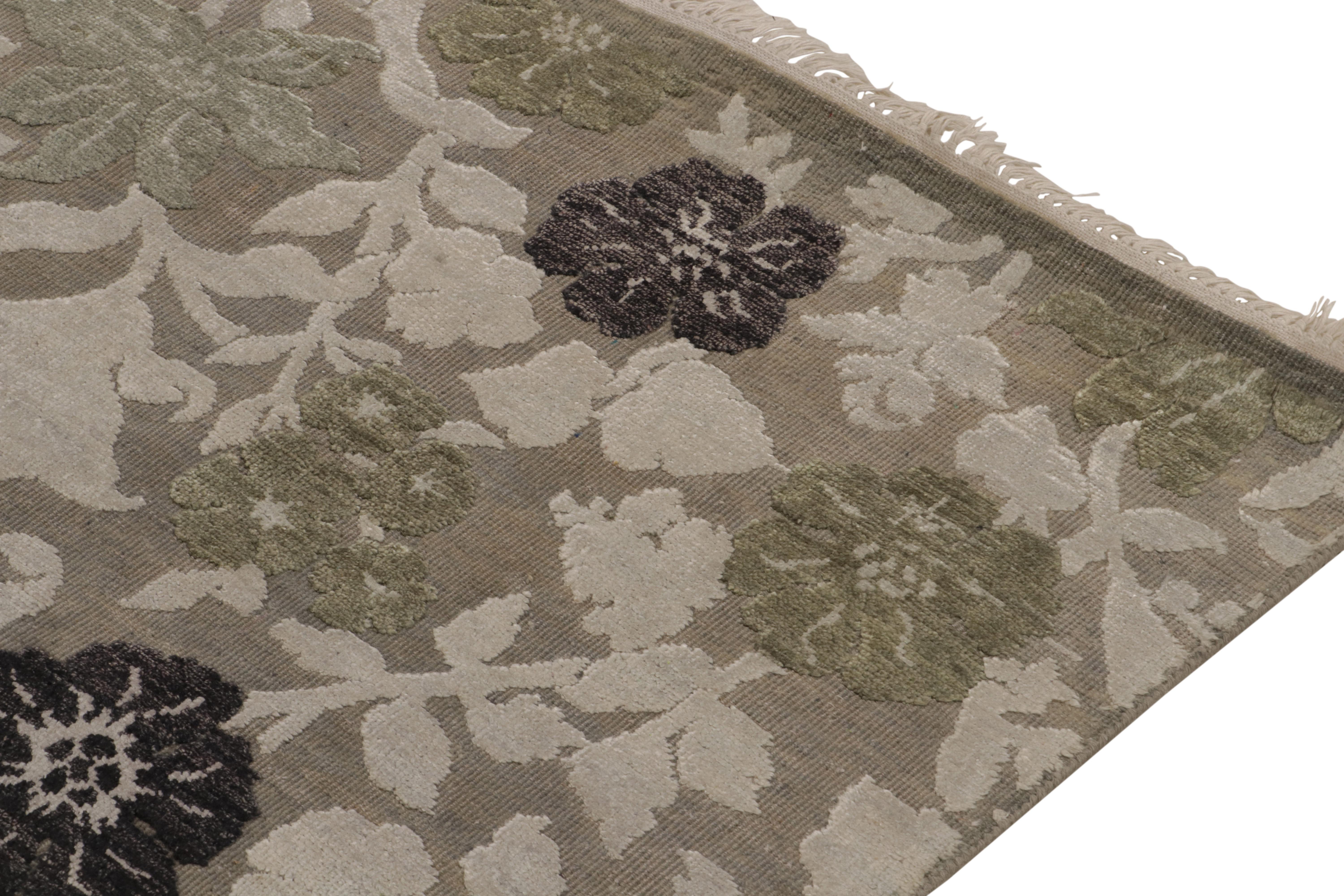Hand-Knotted Rug & Kilim’s Contemporary Rug in Beige-Brown, Black and Green Floral Patterns For Sale