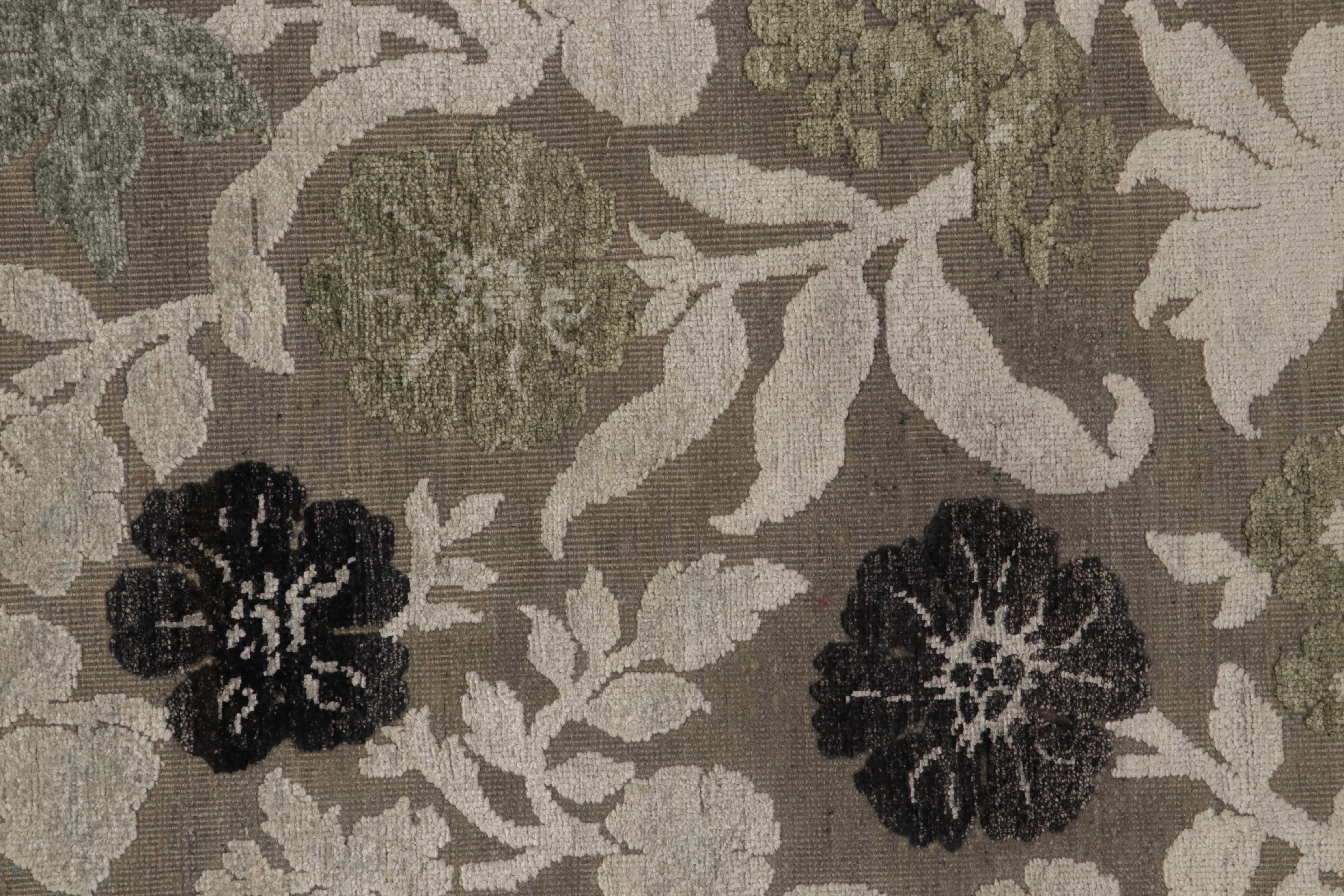 Rug & Kilim’s Contemporary Rug in Beige-Brown, Black and Green Floral Patterns In New Condition For Sale In Long Island City, NY