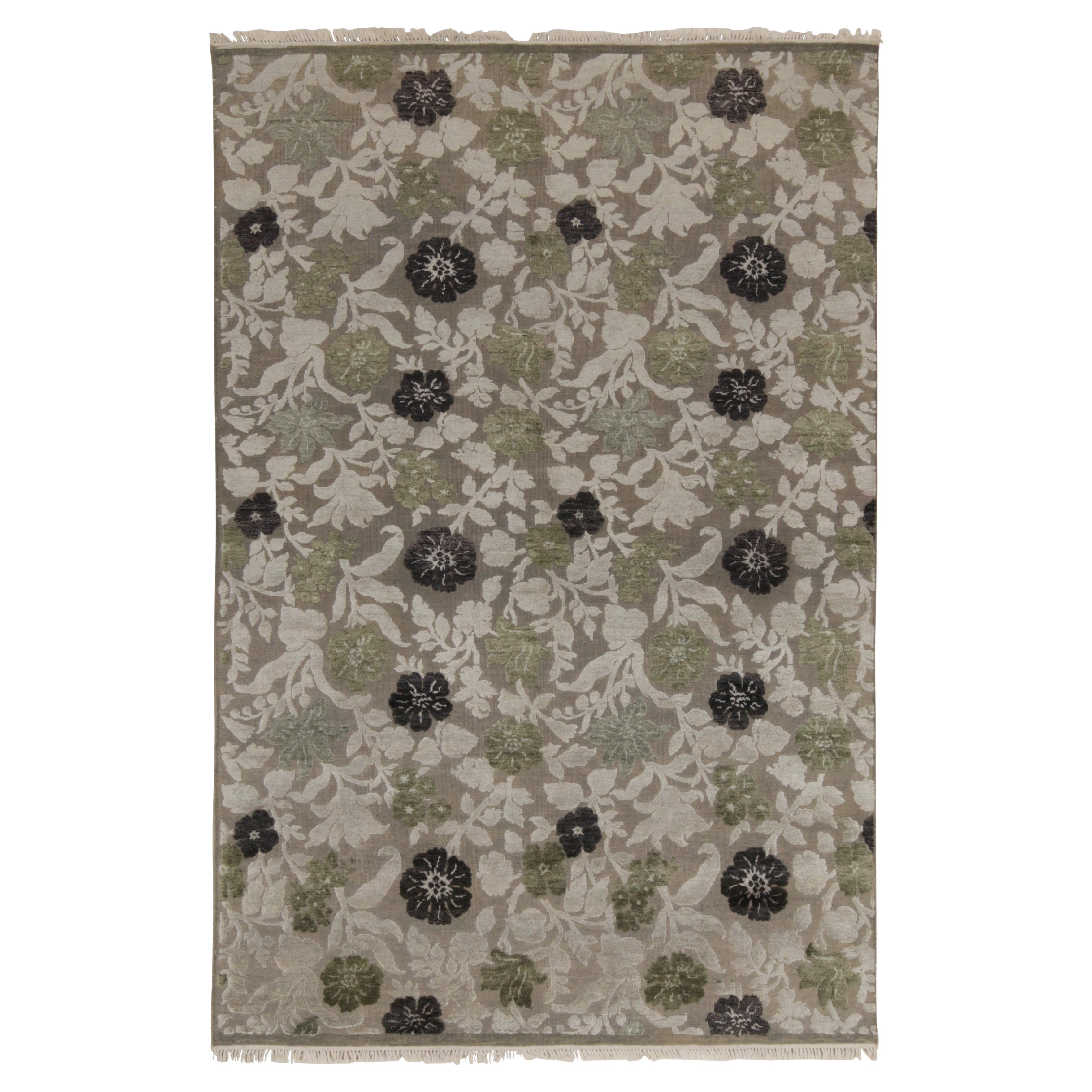 Rug & Kilim’s Contemporary Rug in Beige-Brown, Black and Green Floral Patterns For Sale