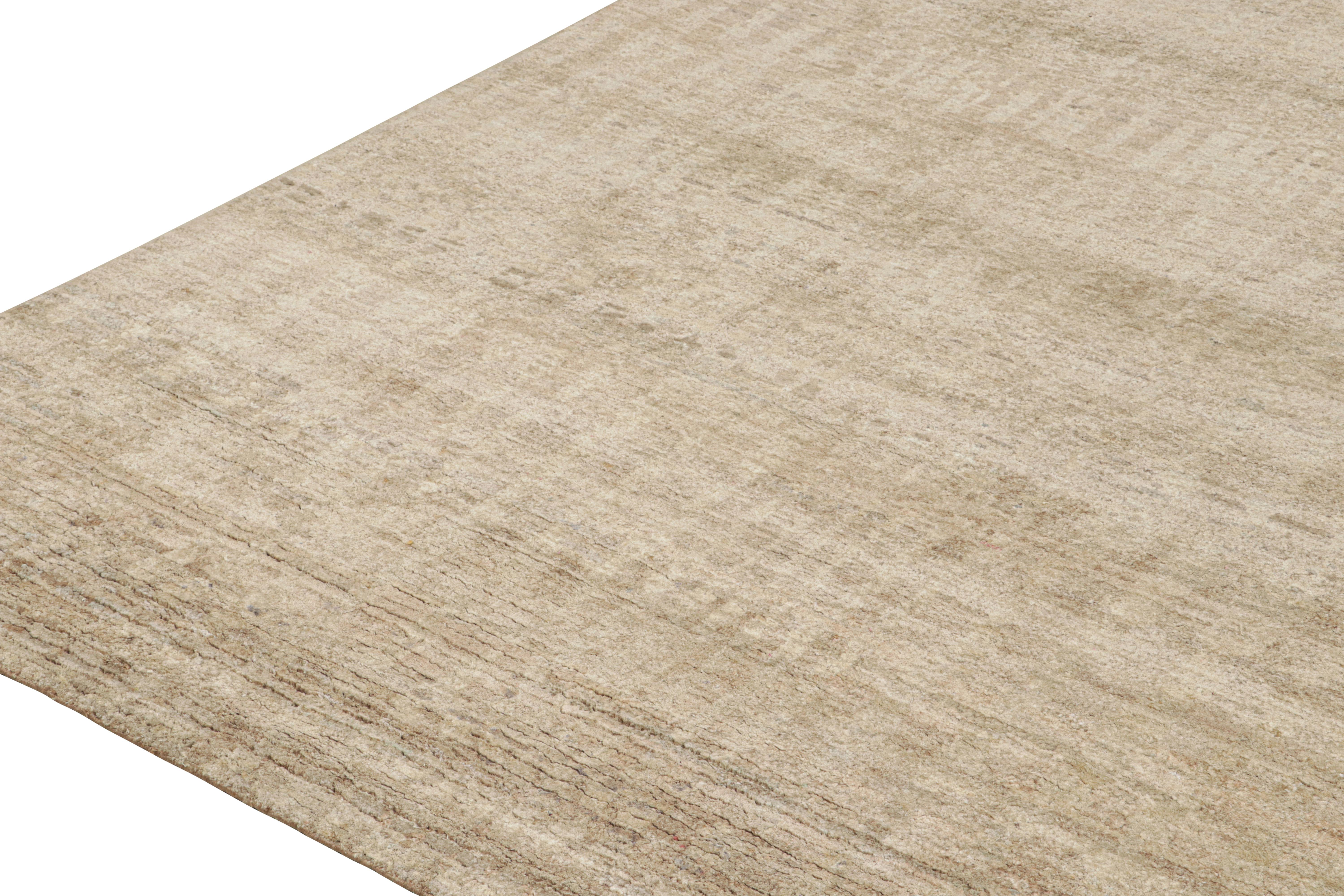 Hand-Knotted Rug & Kilim’s Contemporary Rug in Beige-Brown Tone-on-tone Striae For Sale