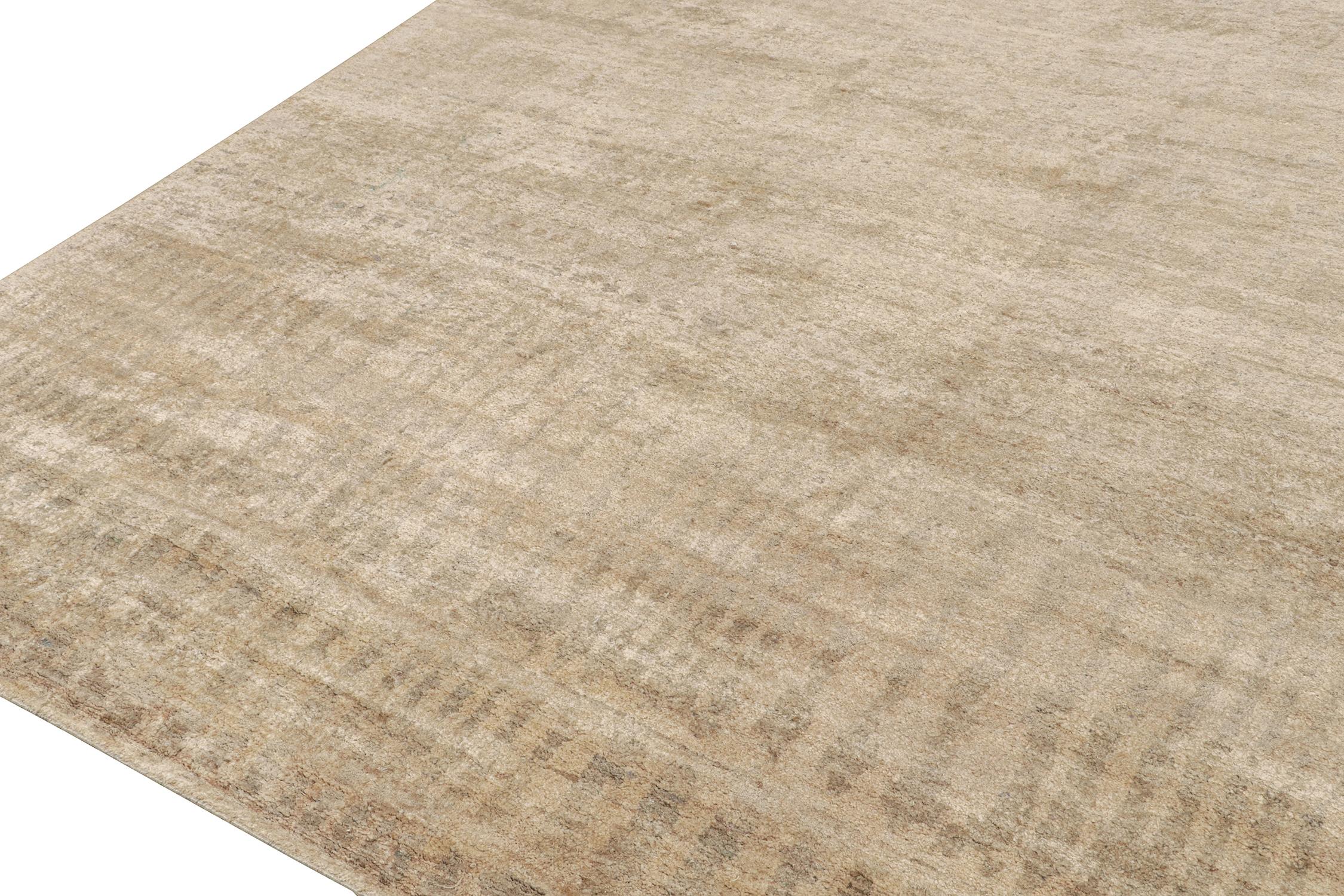 Hand-Knotted Rug & Kilim’s Contemporary Rug in Beige-Brown Tone-on-Tone Striae For Sale