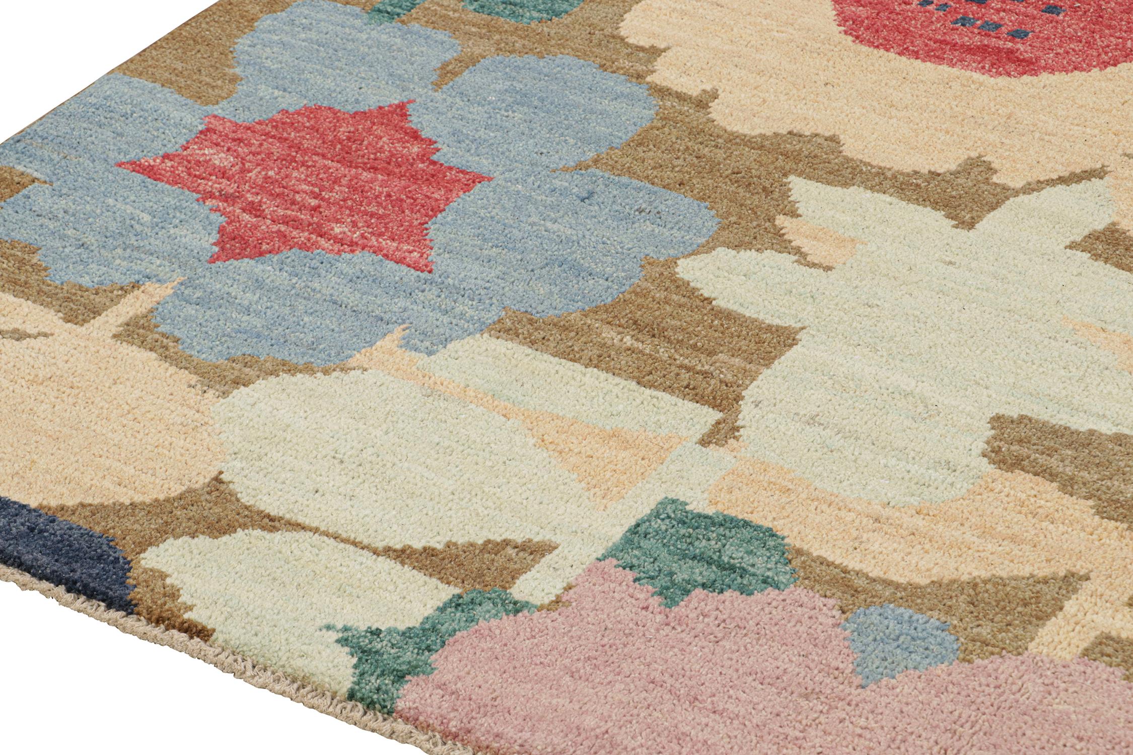 Hand-Knotted Rug & Kilim’s Contemporary Rug in Beige-Brown with Polychromatic Floral Pattern For Sale