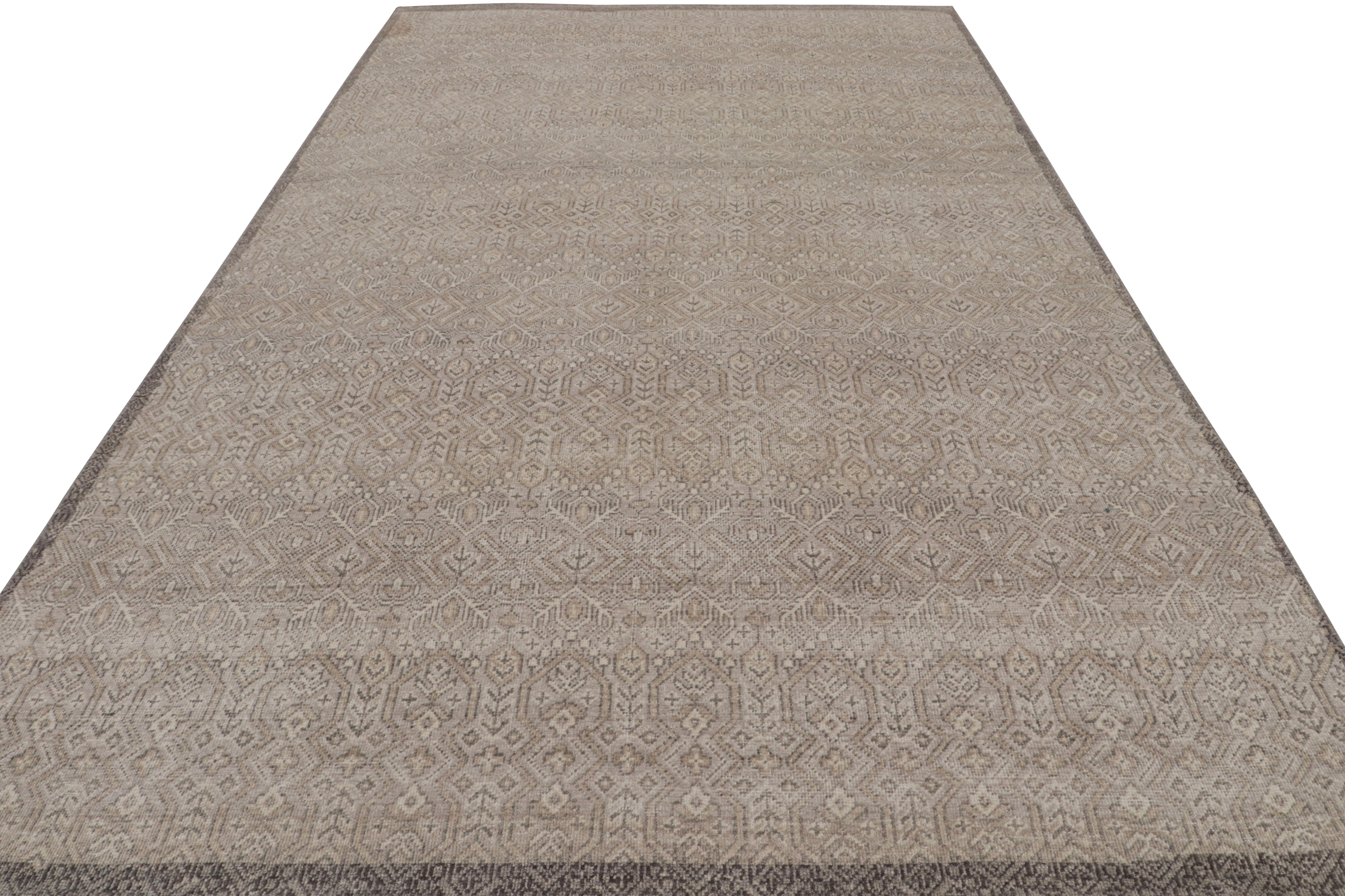 Modern Rug & Kilim’s Contemporary Rug in Beige, Gray and Blue Geometric Patterns For Sale