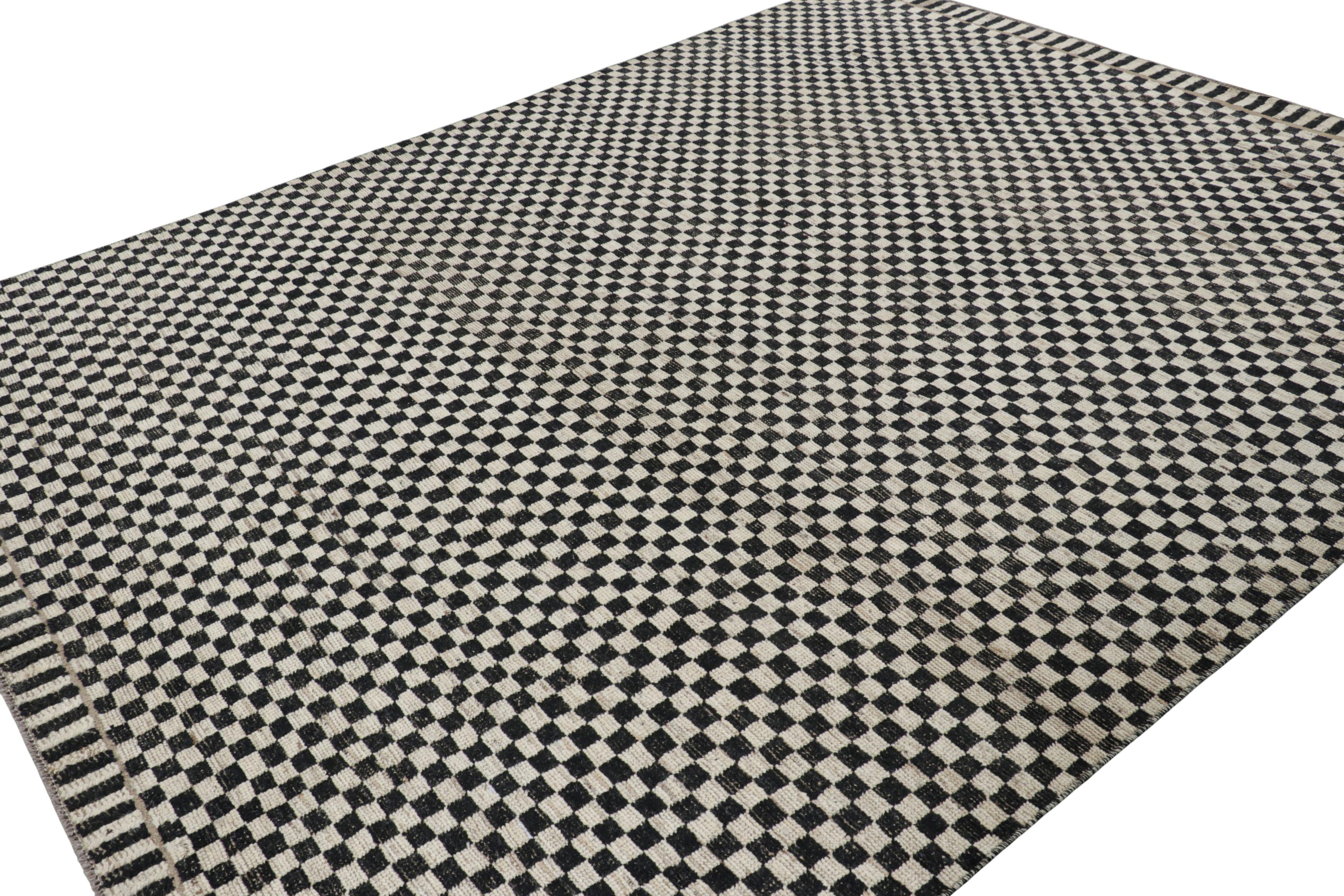 Hand-Knotted Rug & Kilim’s Contemporary Rug in Black and White Checkerboard Geometric Pattern For Sale