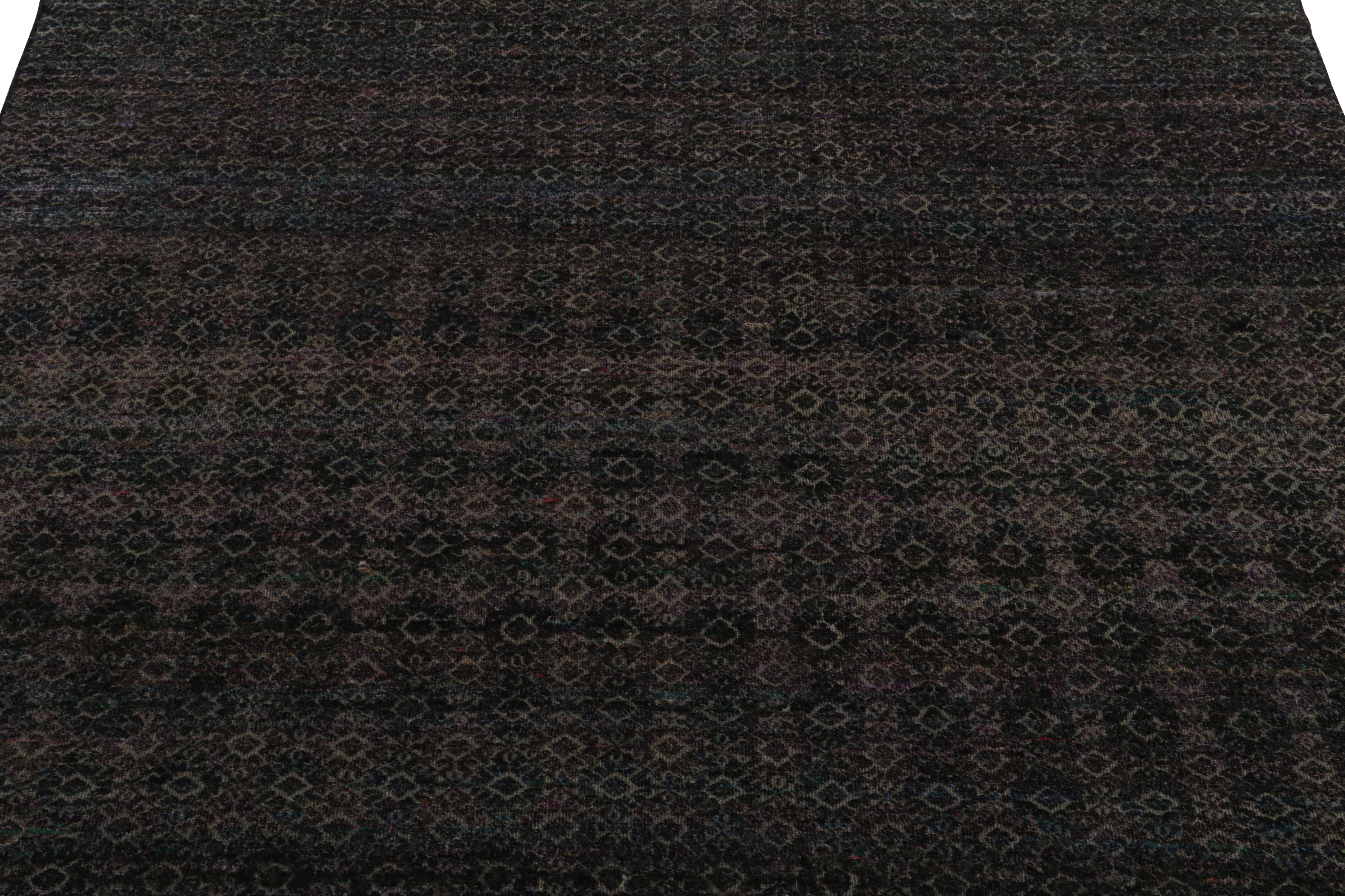 Modern Rug & Kilim’s Contemporary Rug in Black, Blue and Purple Geometric Patterns For Sale