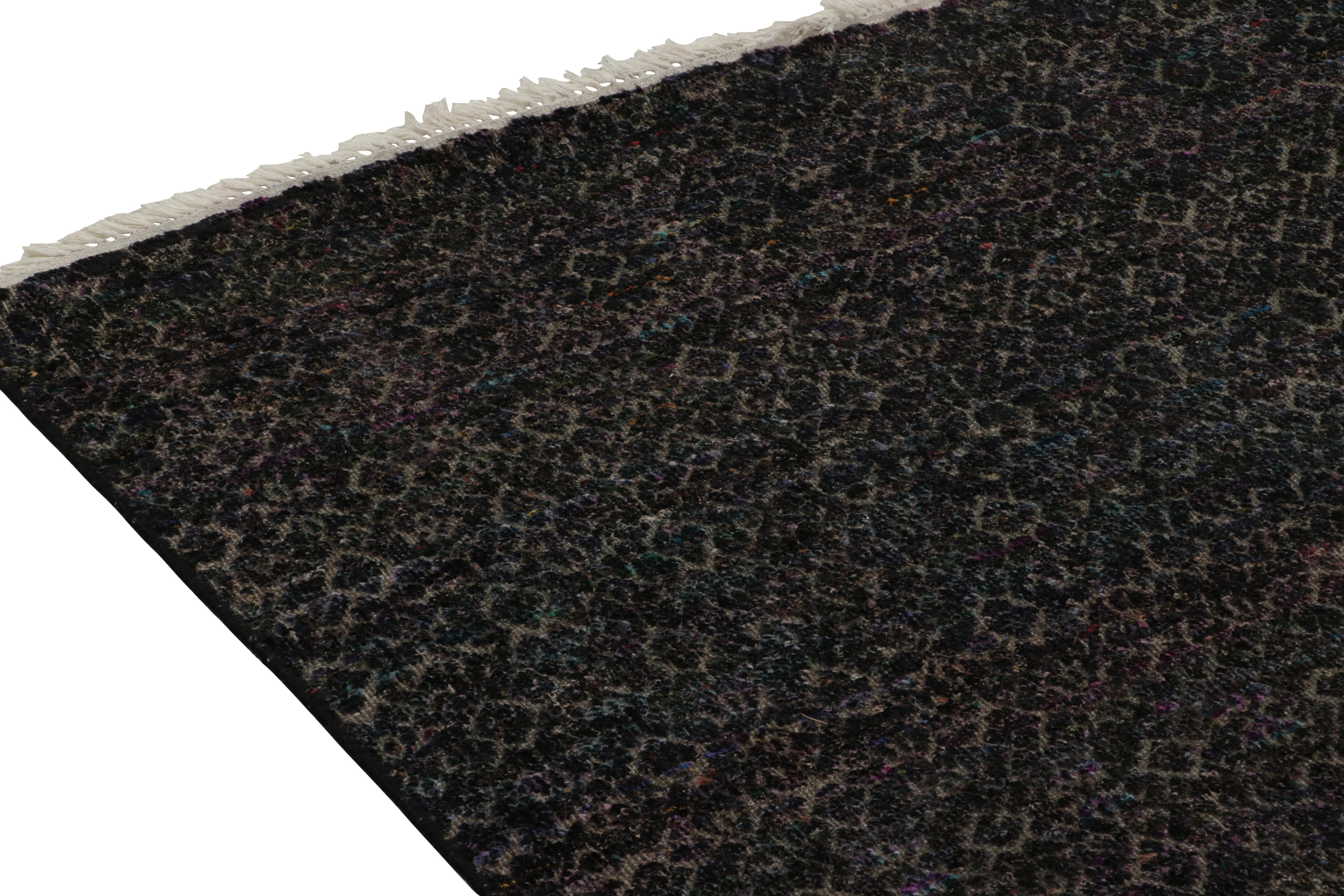 Hand-Knotted Rug & Kilim’s Contemporary Rug in Black, Blue and Purple Geometric Patterns For Sale