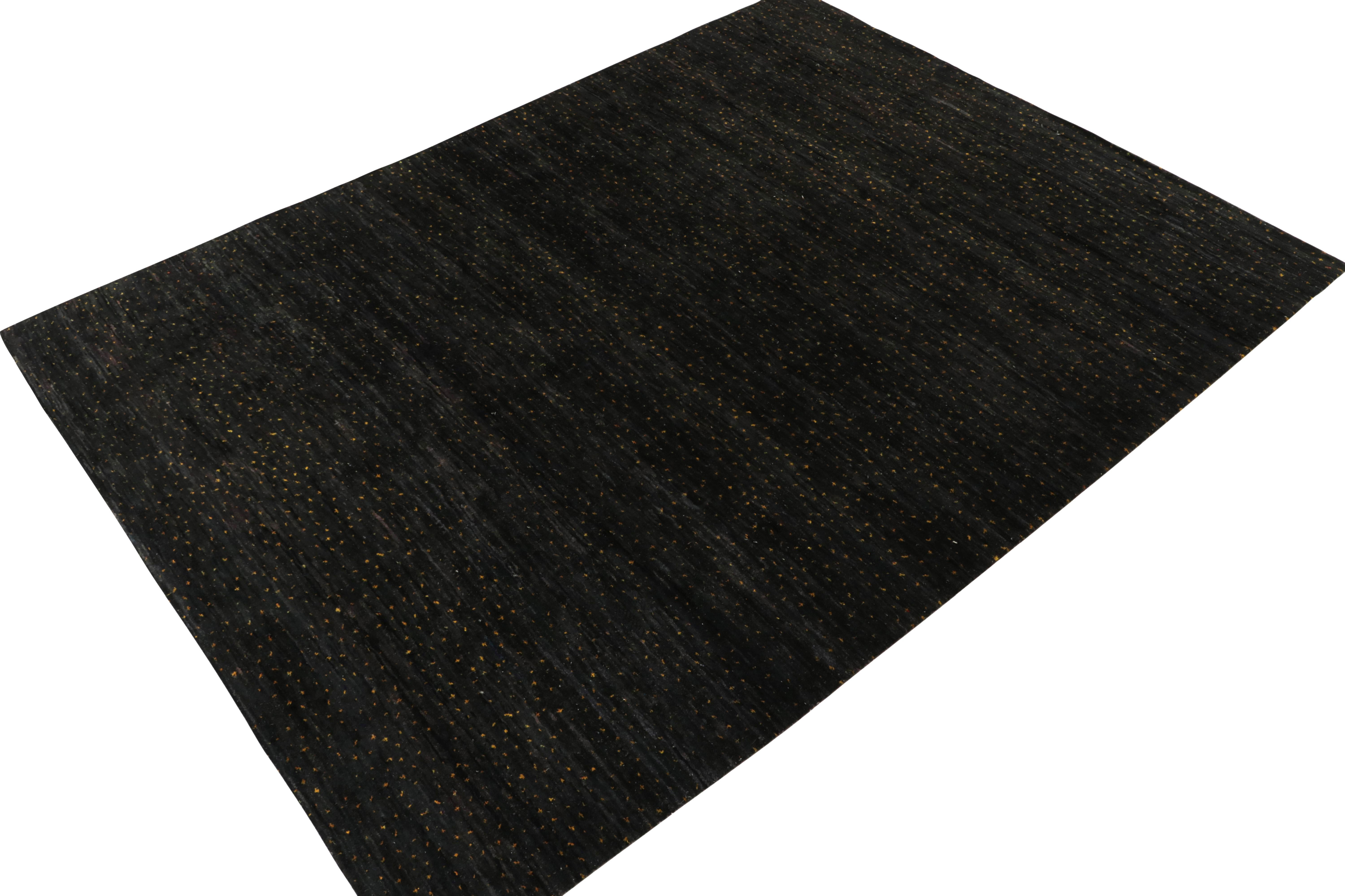 Indian Rug & Kilim’s Contemporary Rug in Black with Gold Dots Pattern For Sale