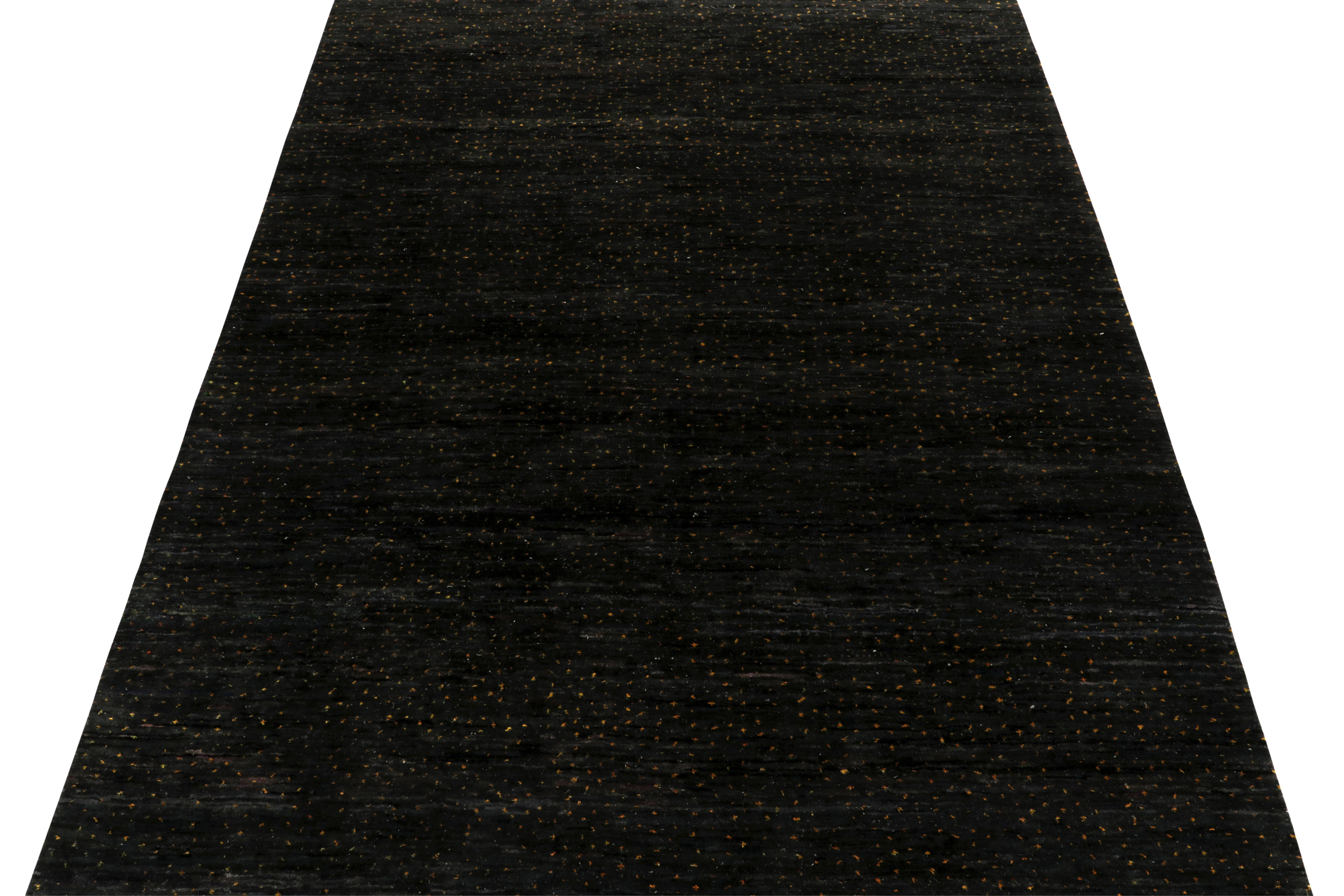 Indian Rug & Kilim’s Contemporary Rug in Black with Gold Dots Pattern For Sale