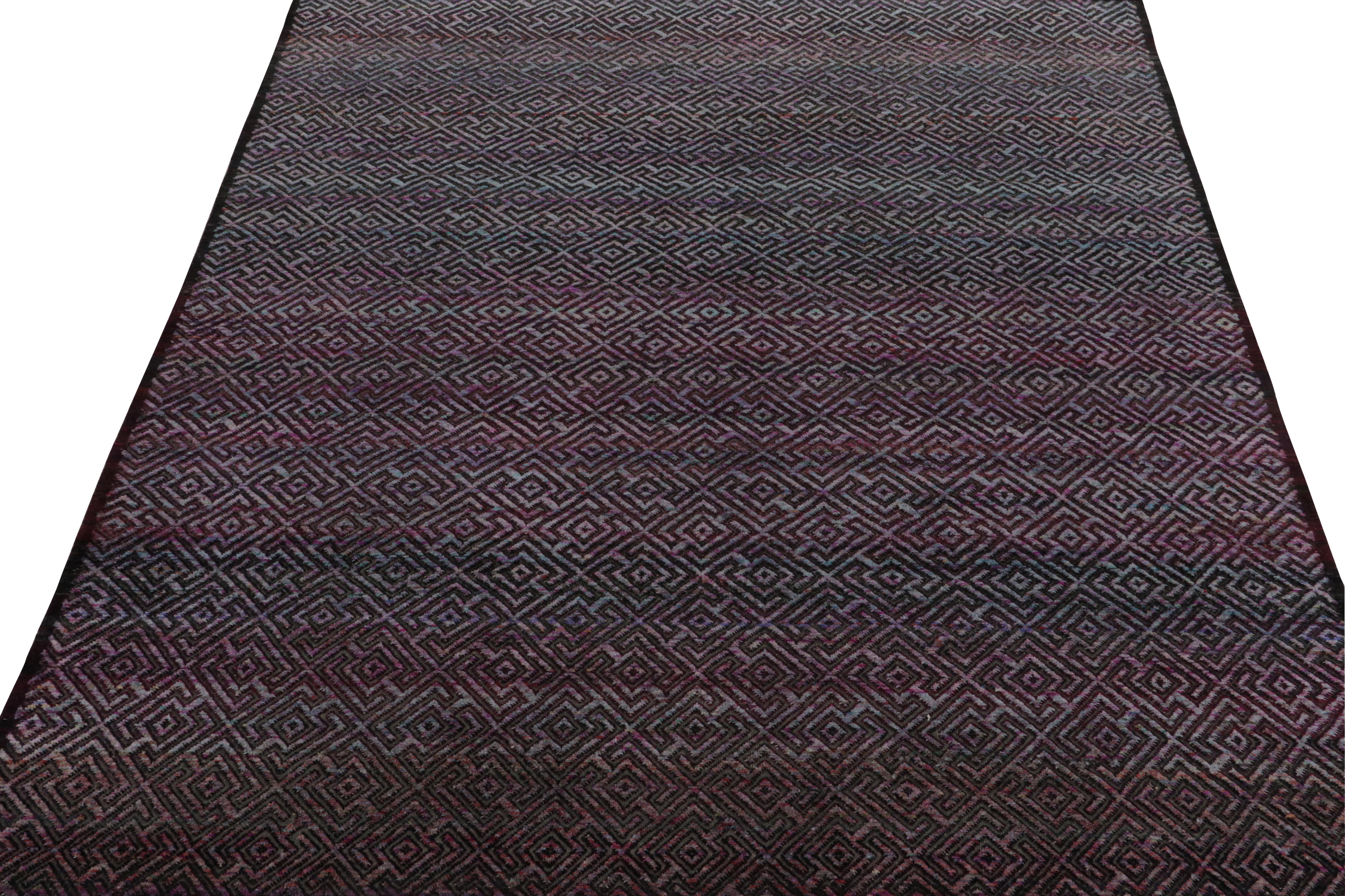 Modern Rug & Kilim’s Contemporary rug in Blue and Purple Geometric Patterns For Sale