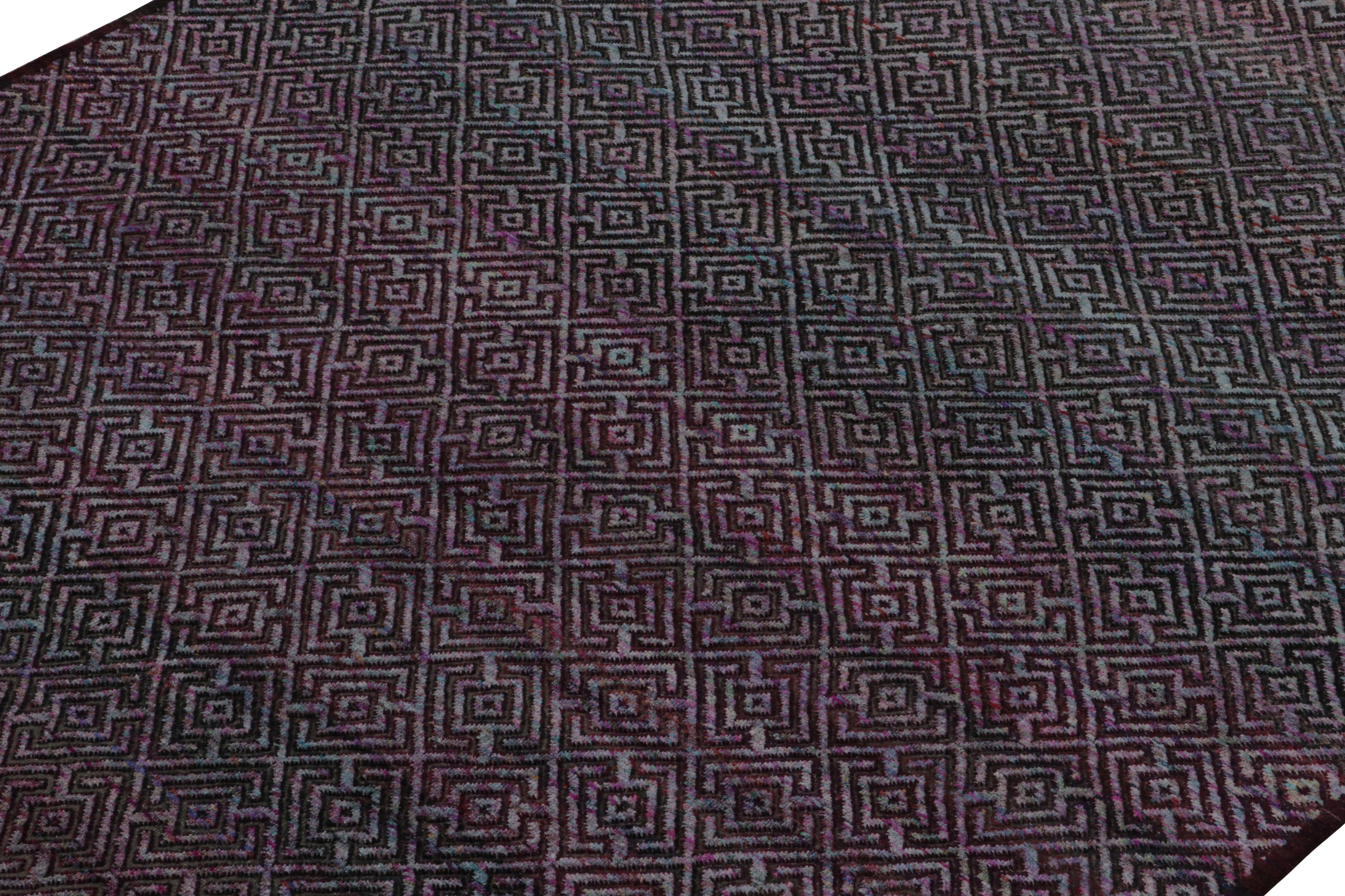 Indian Rug & Kilim’s Contemporary rug in Blue and Purple Geometric Patterns For Sale