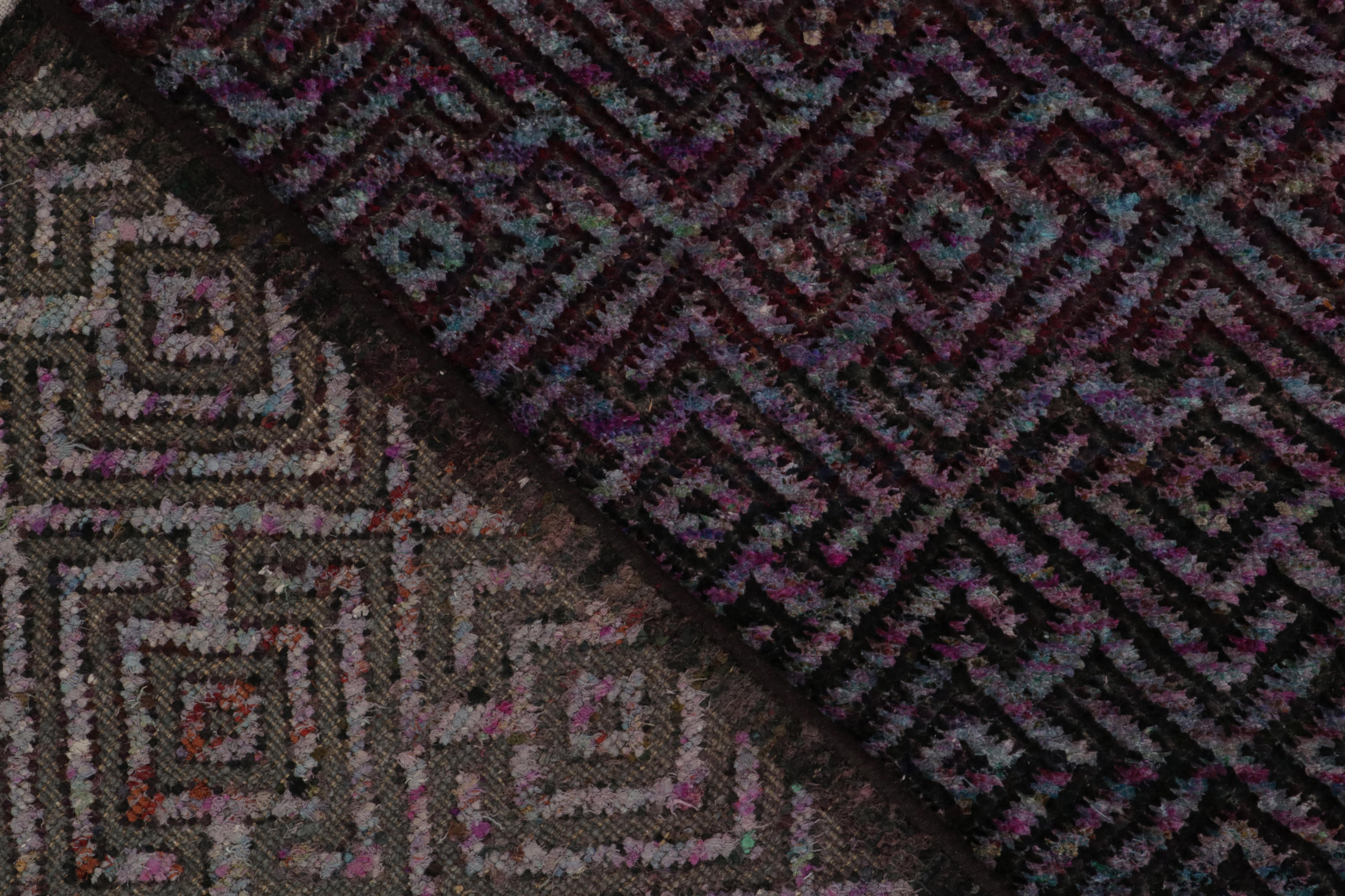 Wool Rug & Kilim’s Contemporary rug in Blue and Purple Geometric Patterns For Sale
