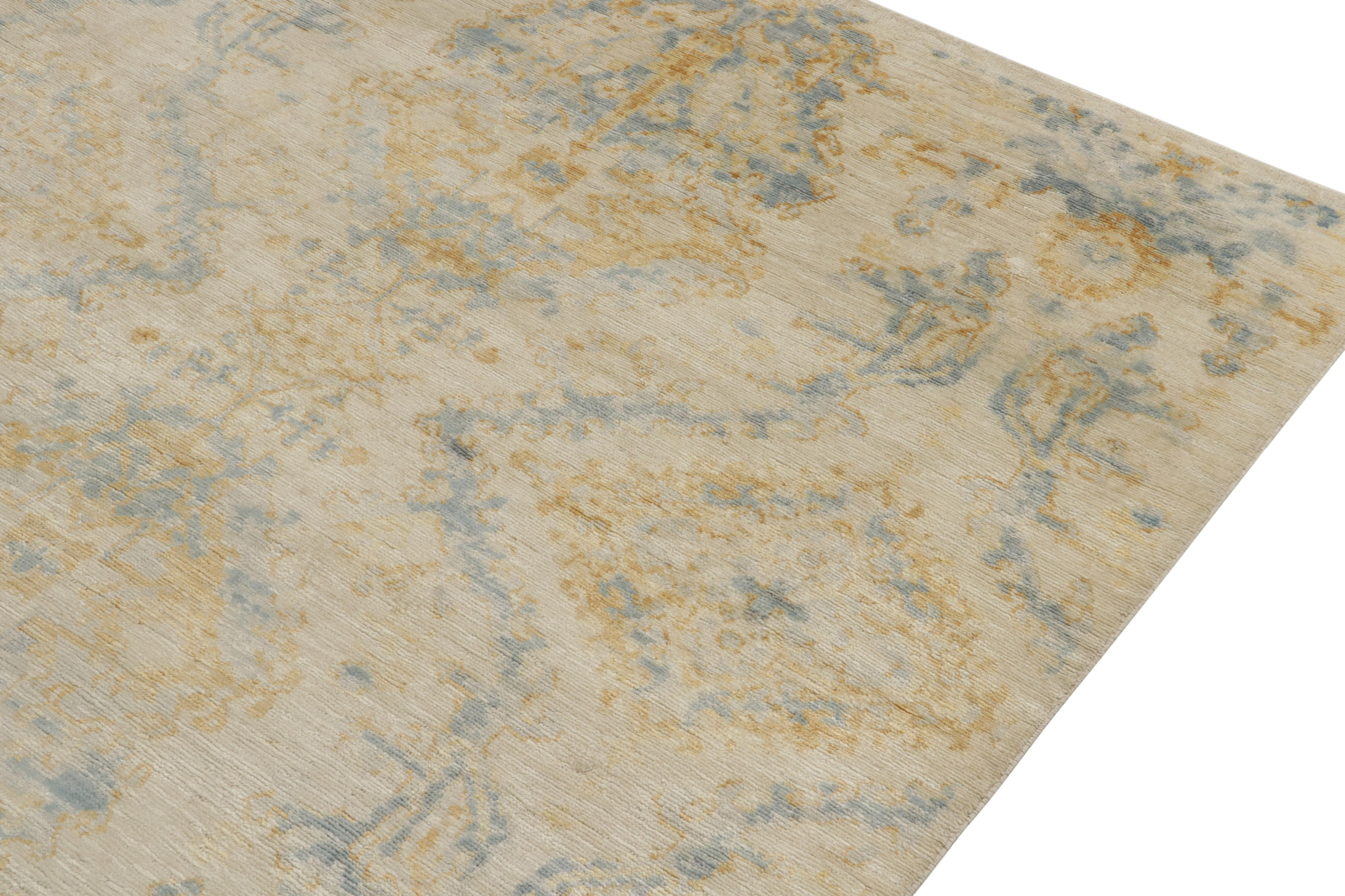 Hand-Knotted Rug & Kilim’s Contemporary Rug in Blue, Gold & Beige All over Pattern For Sale