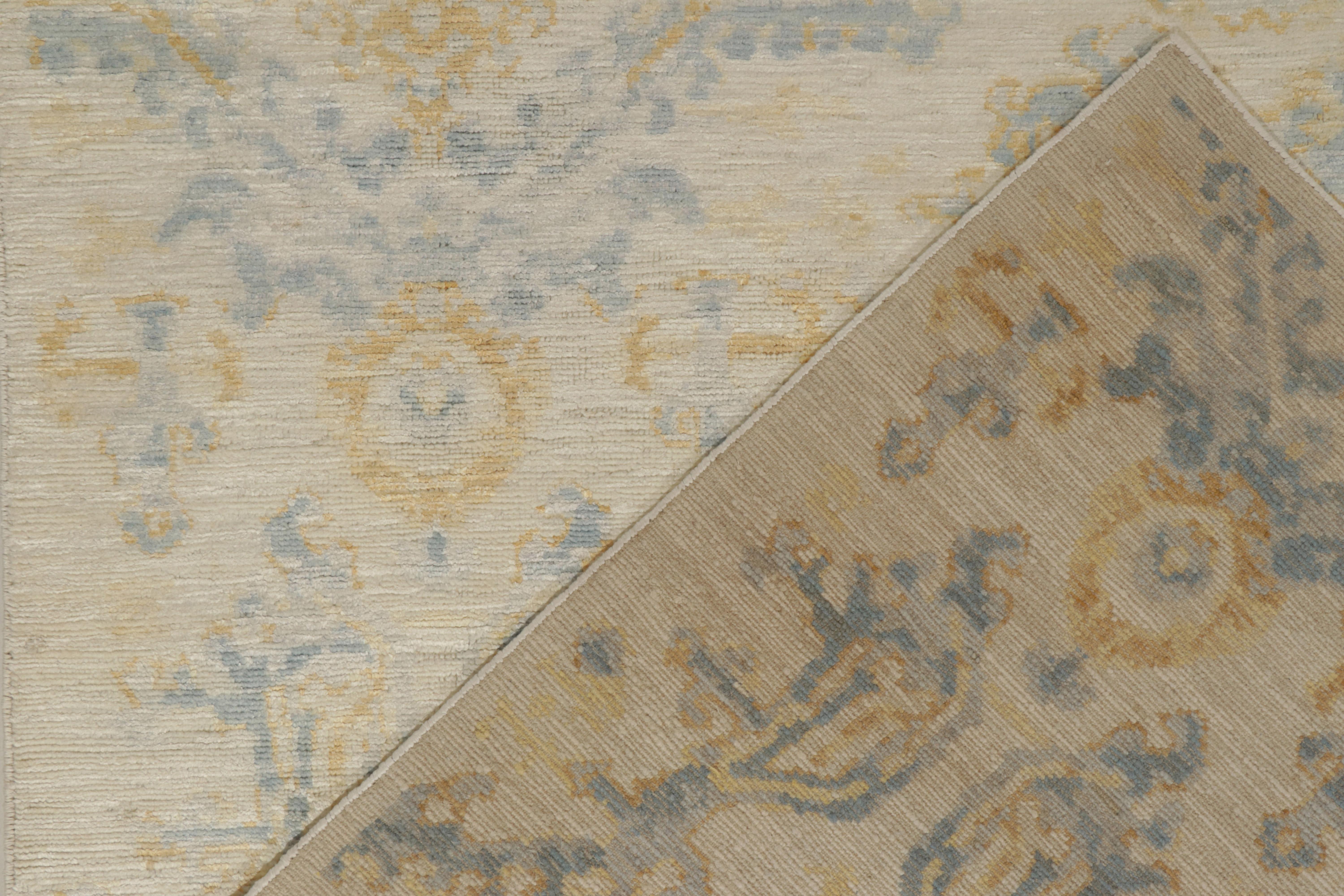 Rug & Kilim’s Contemporary Rug in Blue, Gold & Beige All over Pattern In New Condition For Sale In Long Island City, NY