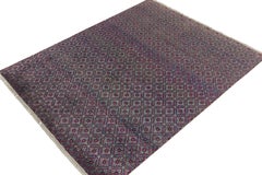 Rug & Kilim’s Contemporary Rug in Blue, Pink and Red Lattice Pattern