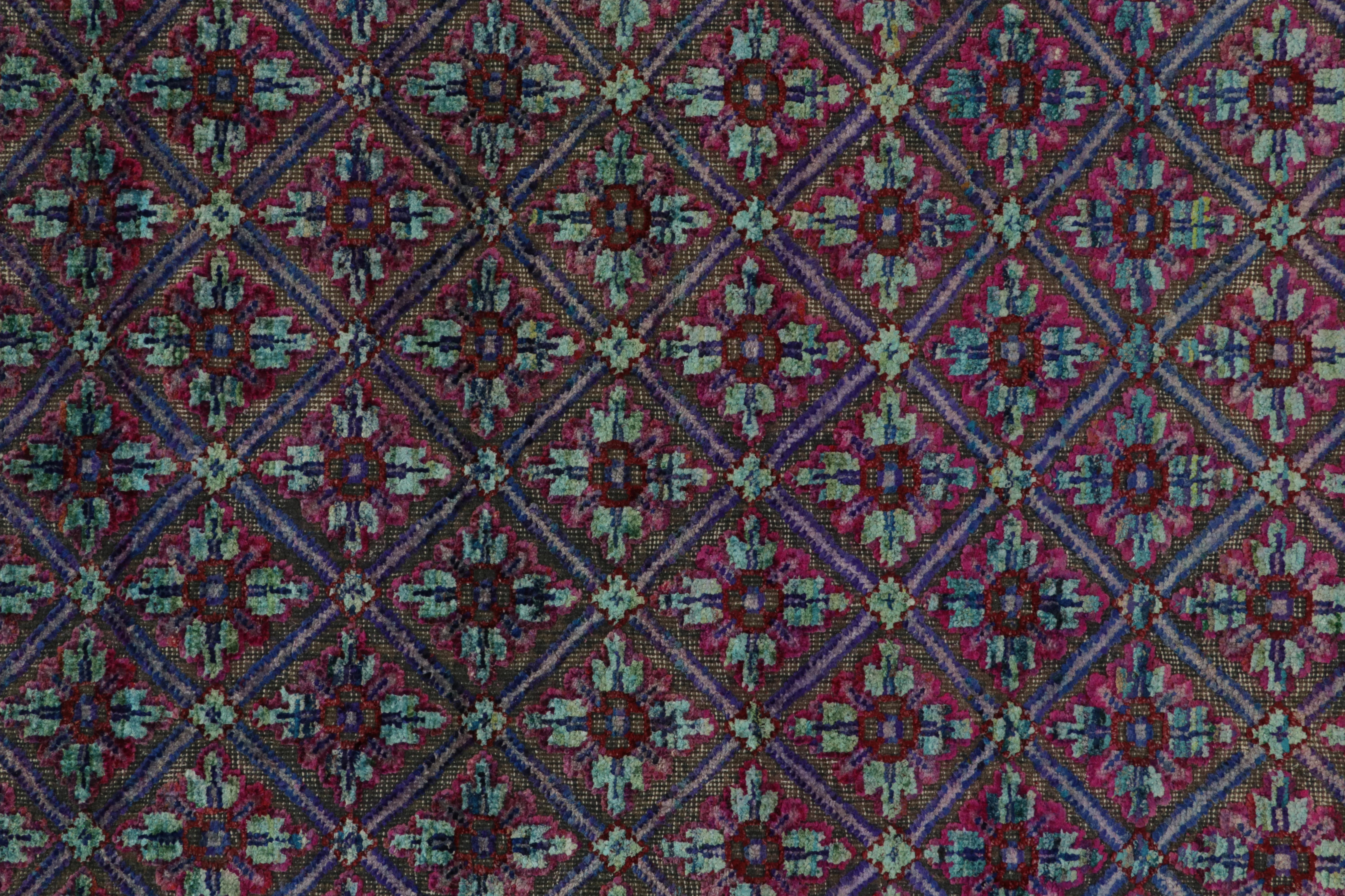 Rug & Kilim’s Contemporary Rug in Blue, Pink and Red Lattice Pattern In New Condition For Sale In Long Island City, NY