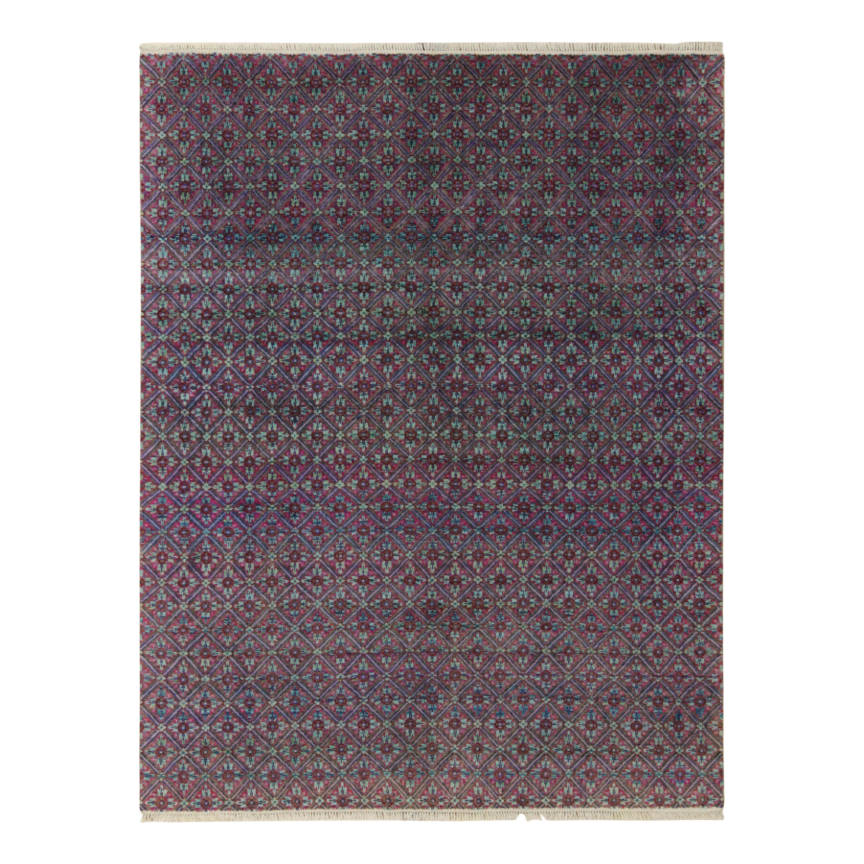 Tappeto contemporaneo Rug & Kilim con motivo a reticolo blu, rosa e rosso