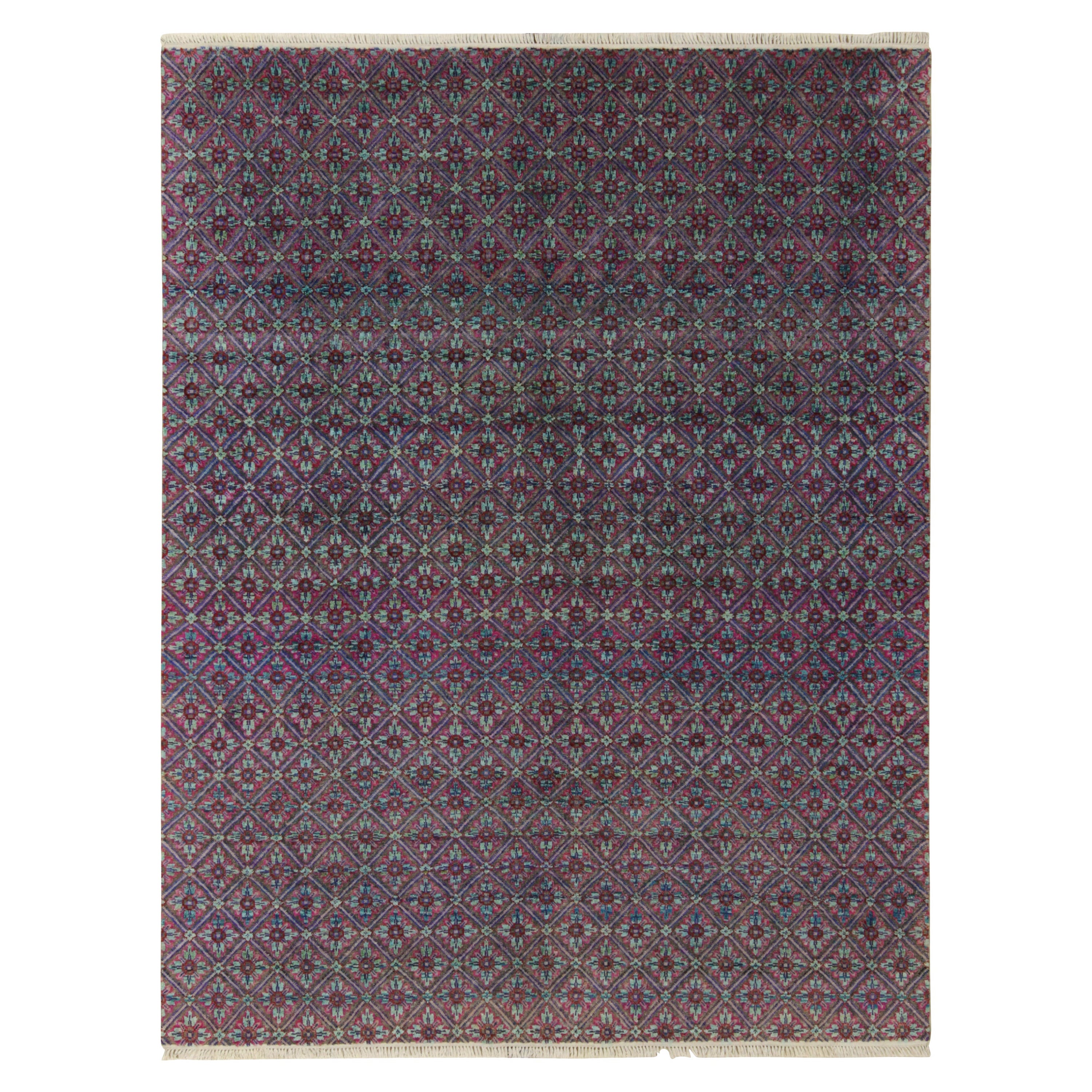 Tappeto contemporaneo Rug & Kilim con motivo a reticolo blu, rosa e rosso in vendita
