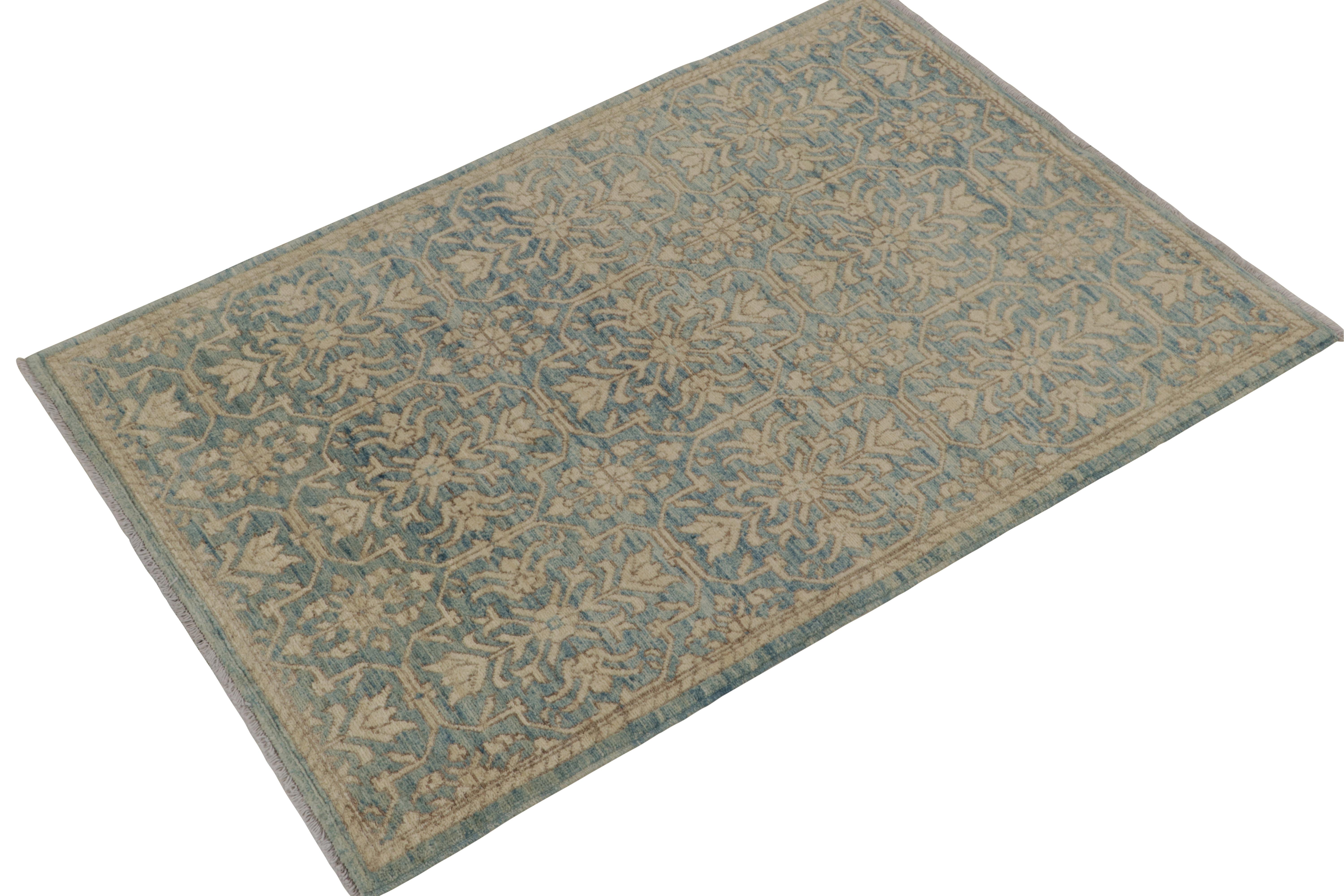 Hand knotted in wool, a 4x5 contemporary rug inspired by transitional European sensibilities, newly unveiled from Rug & Kilim’s modern selections. 

On the Design: The drawing reimagines a rustic, almost English appeal with Classic floral patterns
