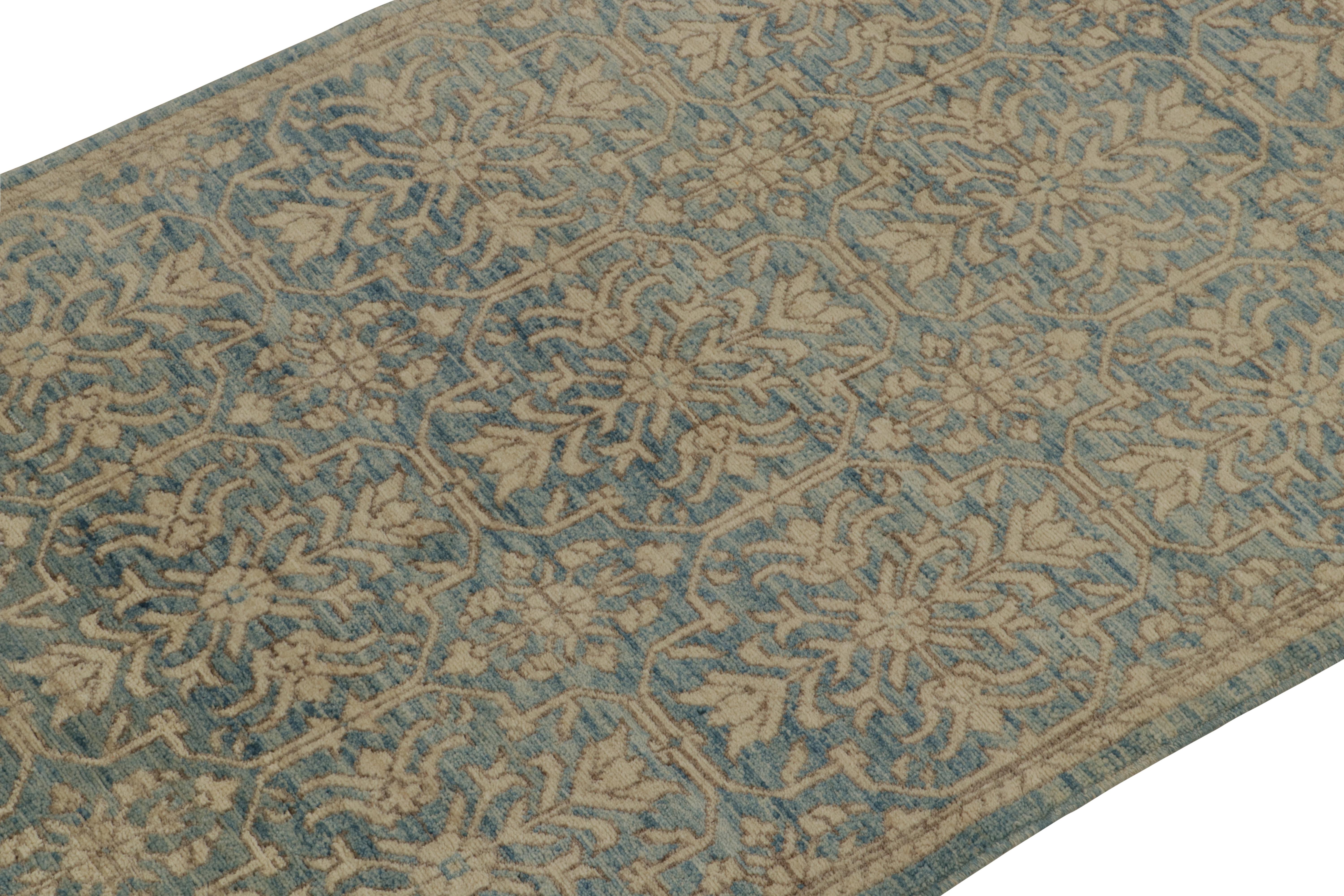 Afghan Rug & Kilim’s Contemporary Rug in Blue with Beige-Brown Floral Patterns For Sale